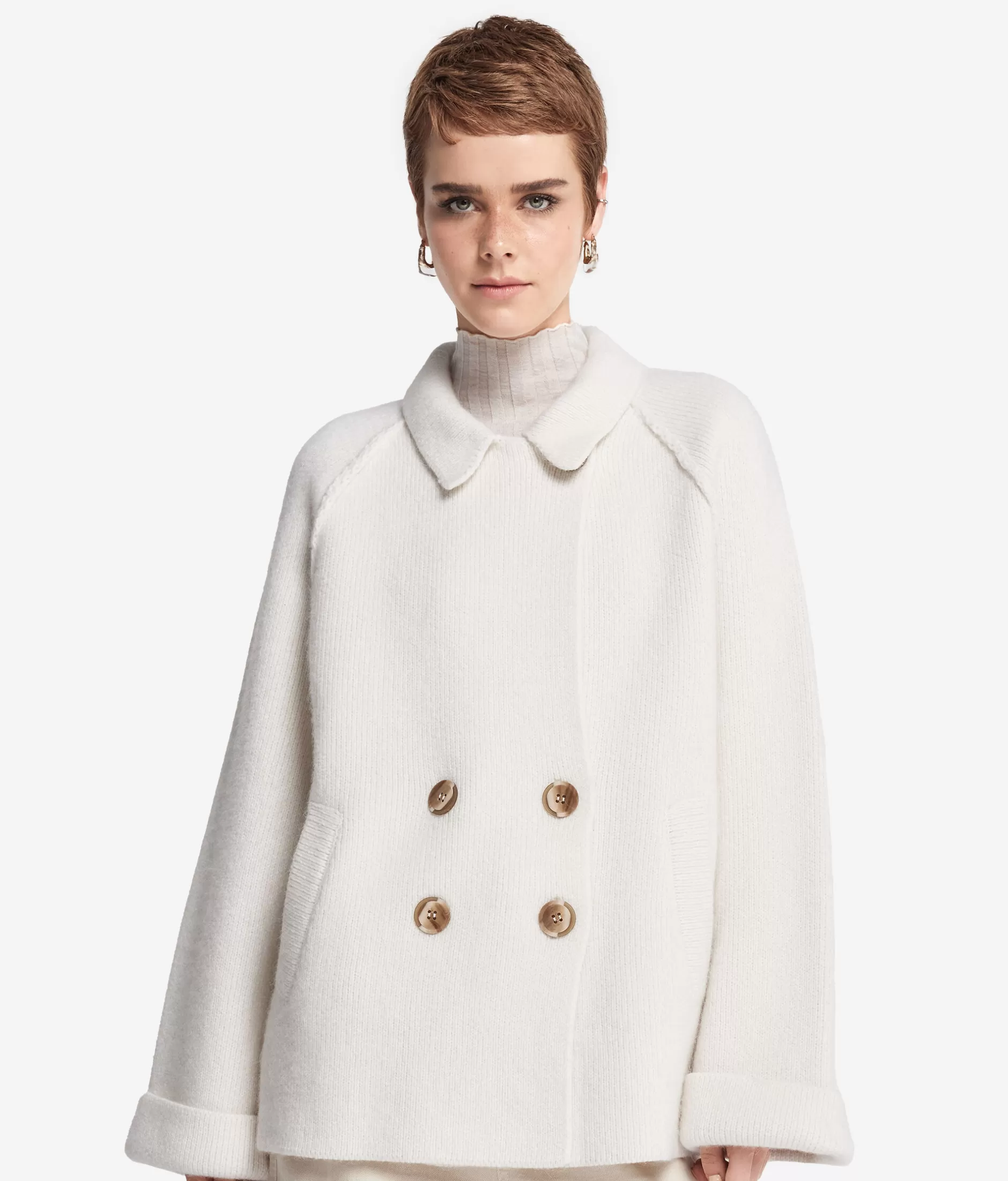 Best Falconeri Alpaca Wool Double-breasted Coat white -8005 - bow