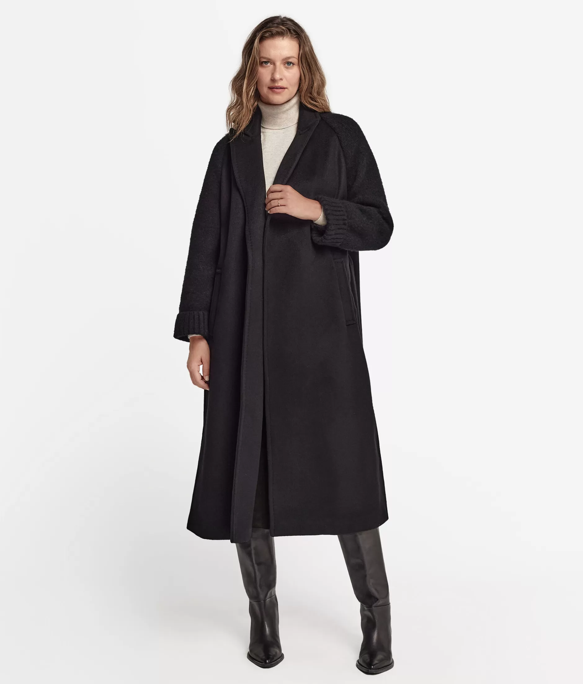 Store Falconeri Cashmere Coat With Knitted Sleeve black -9107 - black