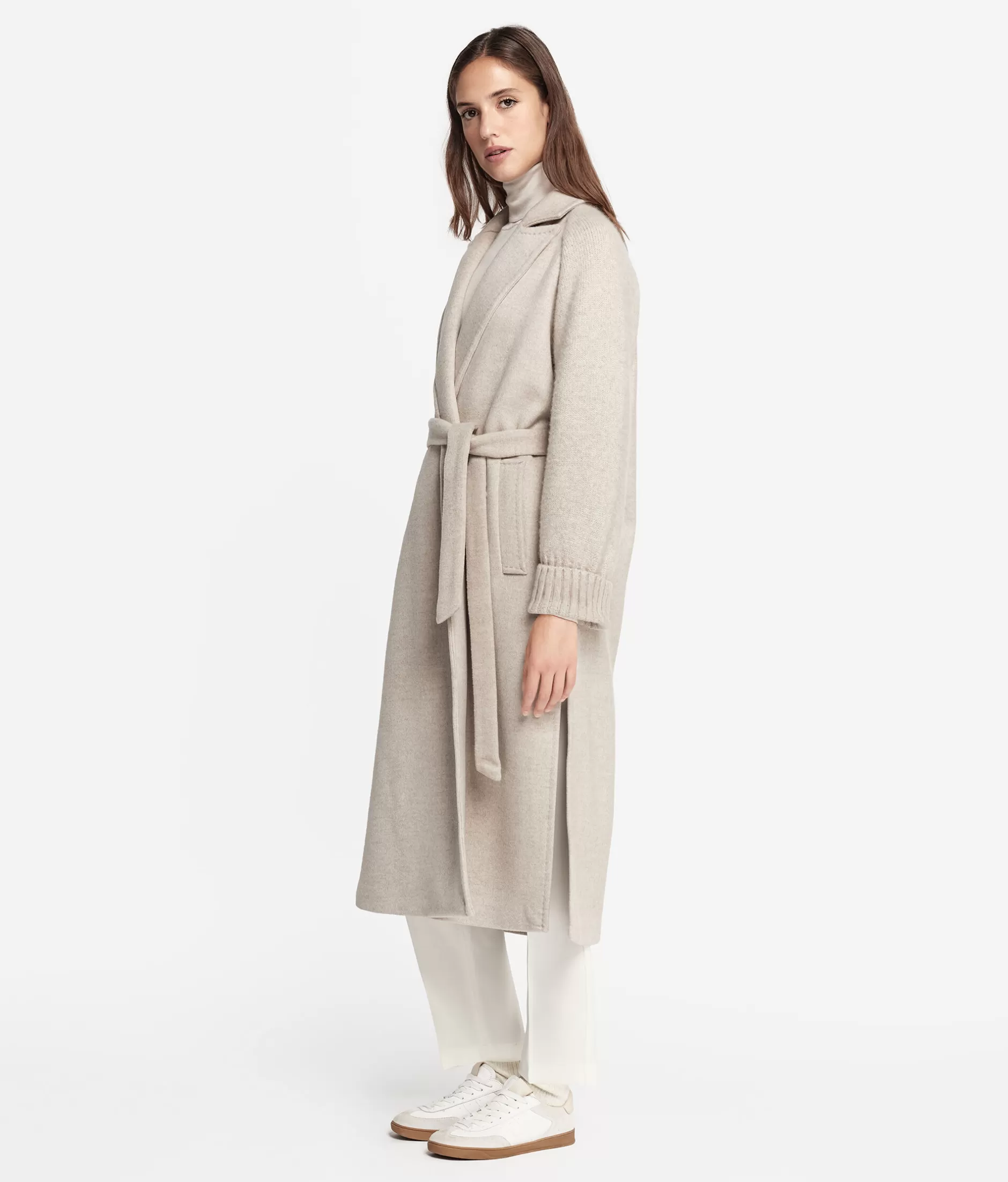 Outlet Falconeri Cashmere Coat With Knitted Sleeve natural -8176 - stone