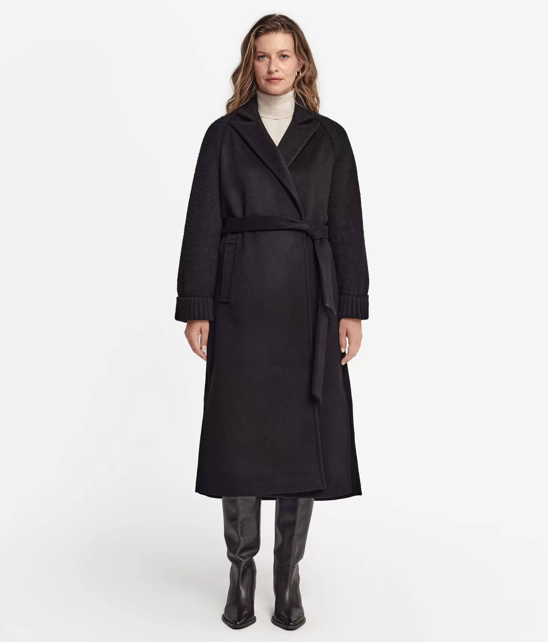 Store Falconeri Cashmere Coat With Knitted Sleeve black -9107 - black