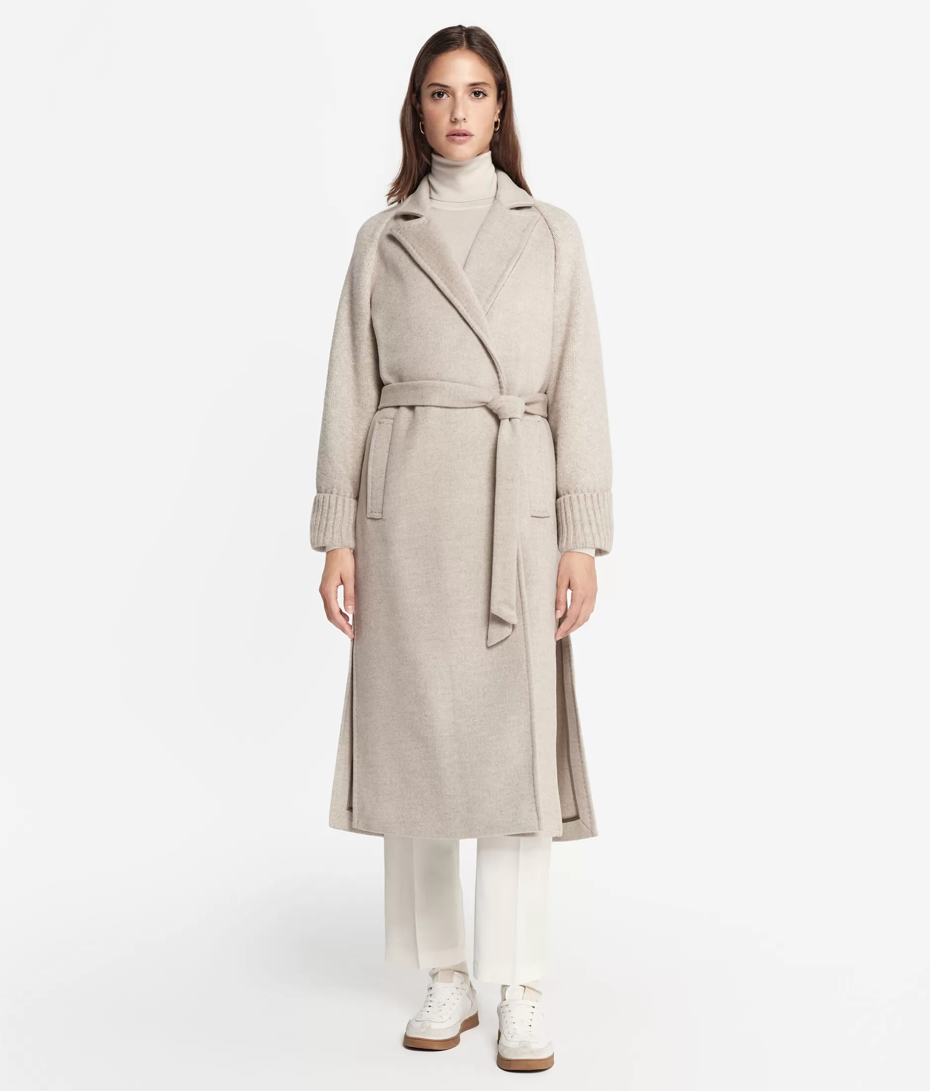 Outlet Falconeri Cashmere Coat With Knitted Sleeve natural -8176 - stone