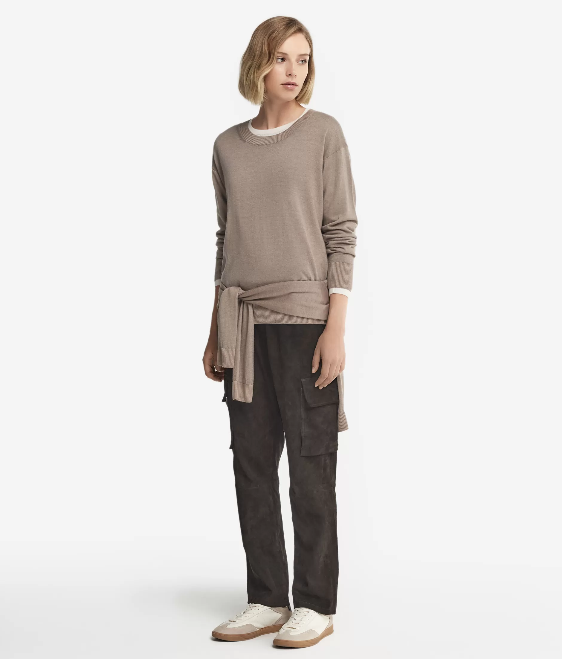 Hot Falconeri Cashmere Crew Neck Sweater With Slits dark grey -9074 - garment-dyed dark stone