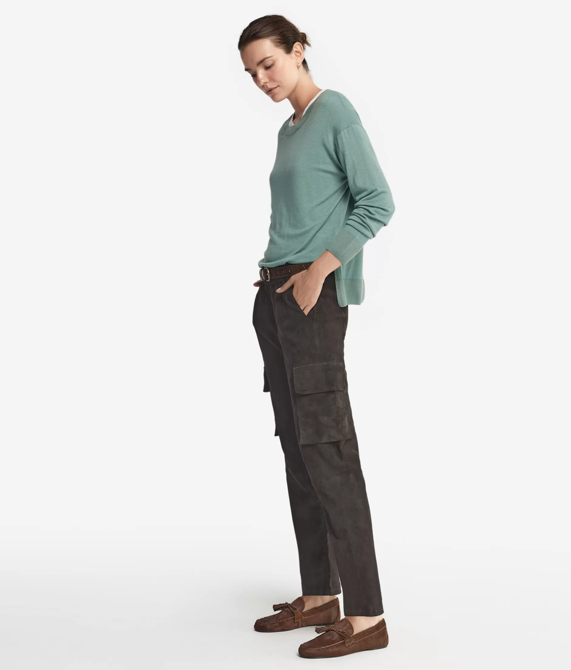 Outlet Falconeri Cashmere Crew Neck Sweater With Slits green -9096 - garment-dyed dark thyme