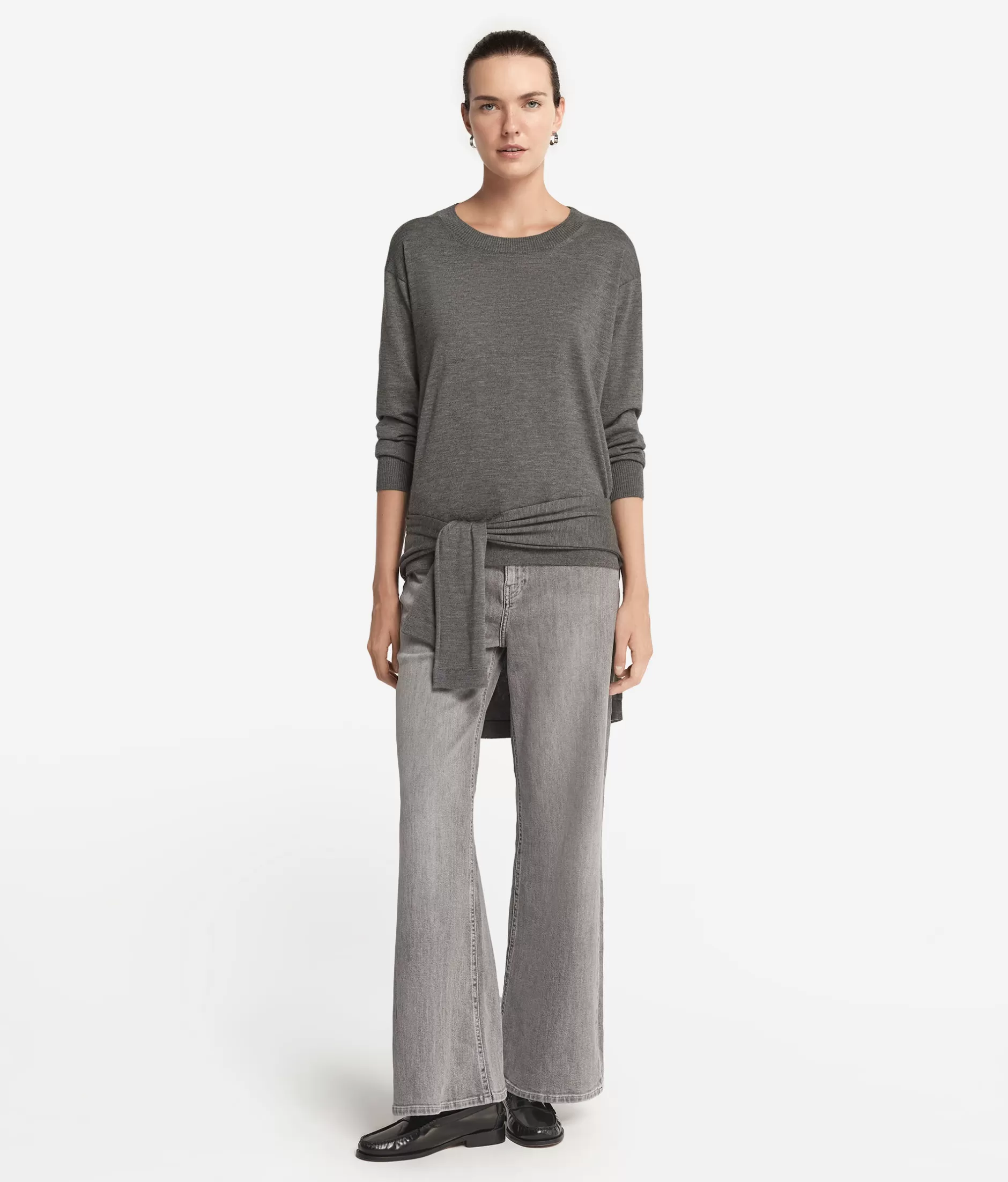 Best Sale Falconeri Cashmere Crew Neck Sweater With Slits grey -9108 - dark grey melange