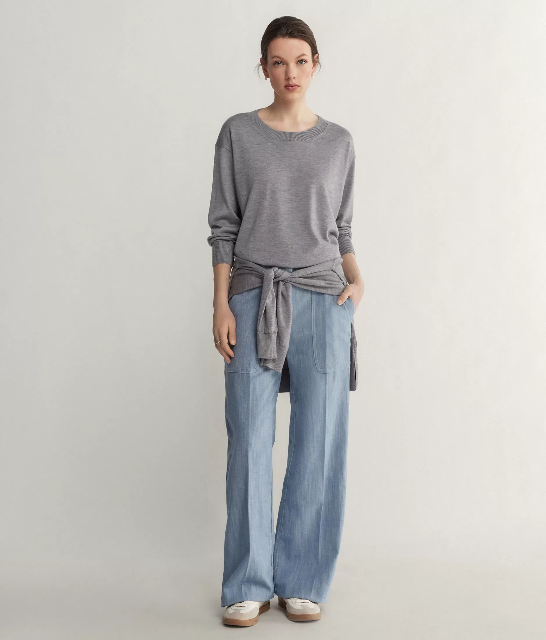 Online Falconeri Cashmere Crew Neck Sweater With Slits grey -8984 - gray heather