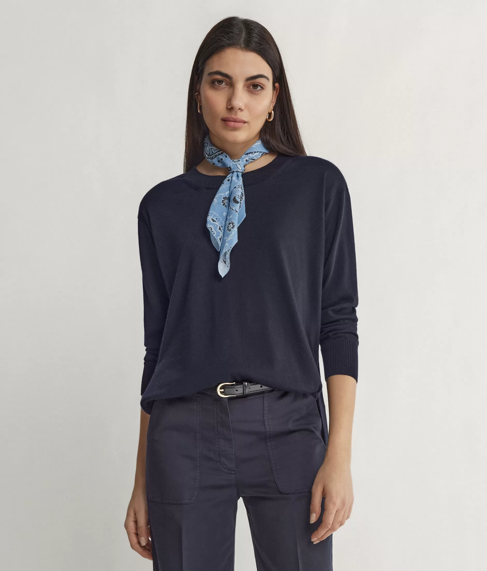 Best Falconeri Cashmere Crew Neck Sweater With Slits blue -9400 - navy blue