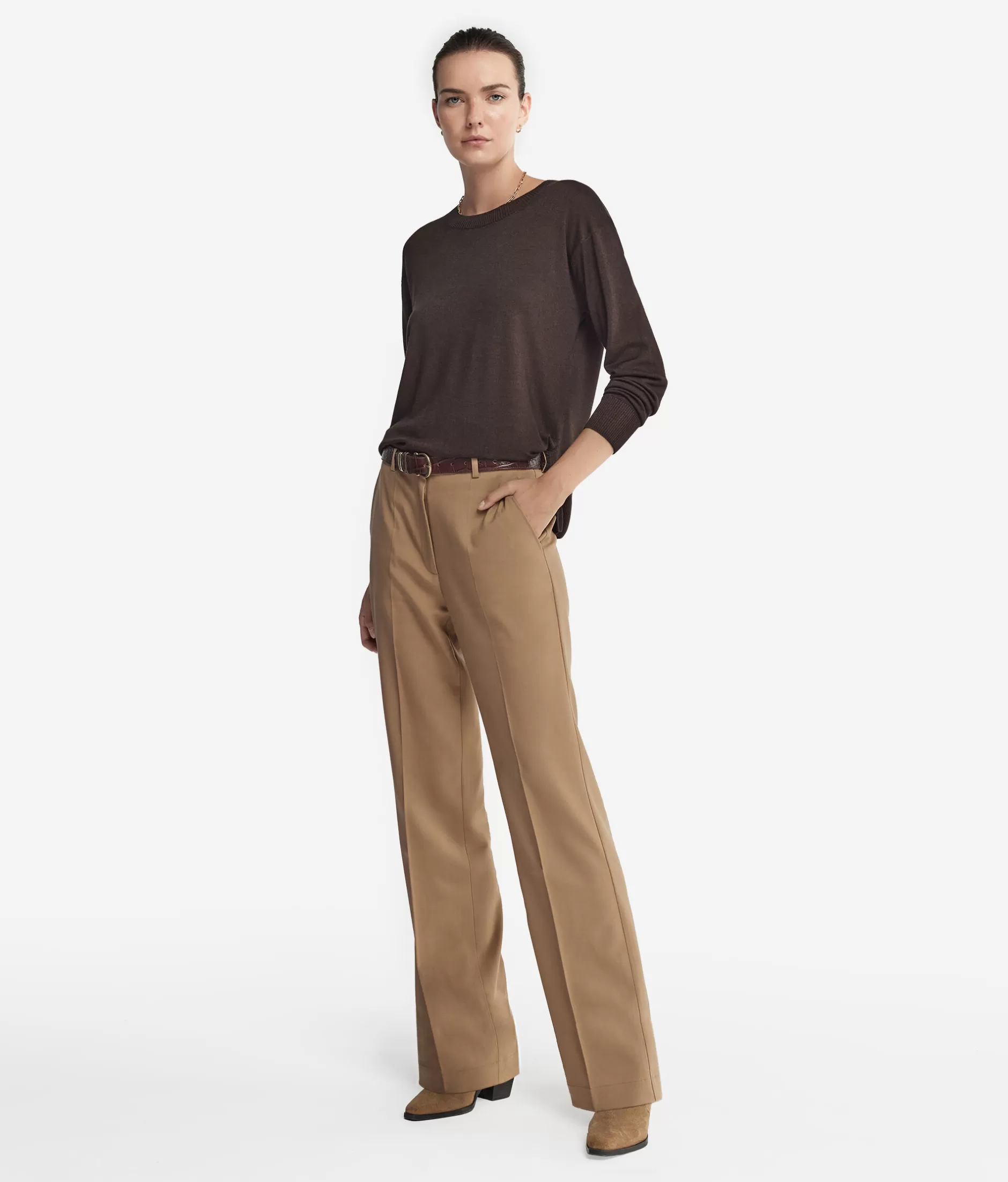 Flash Sale Falconeri Cashmere Crew Neck Sweater With Slits brown -9064 - garment-dyed chocolate