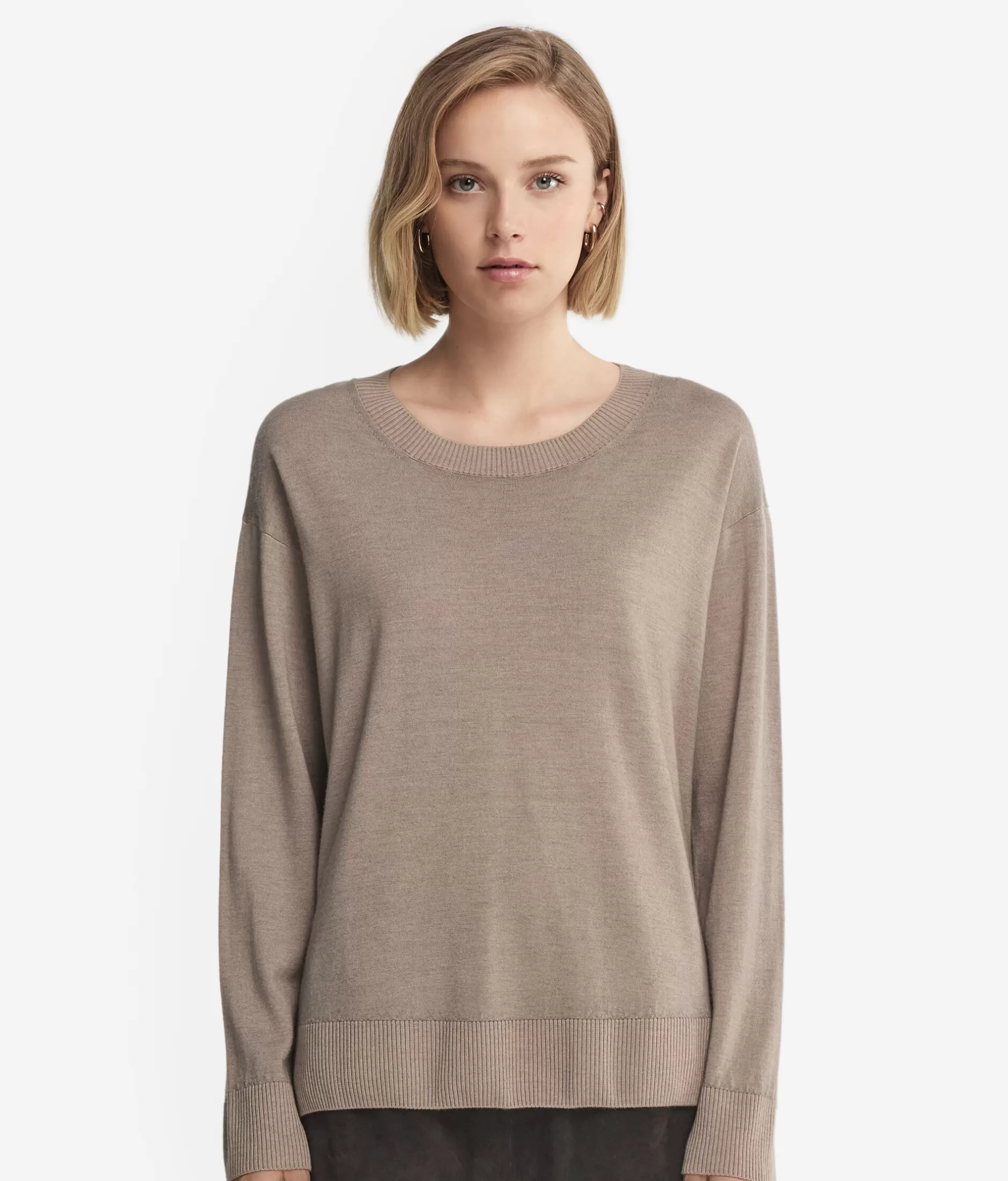 Hot Falconeri Cashmere Crew Neck Sweater With Slits dark grey -9074 - garment-dyed dark stone