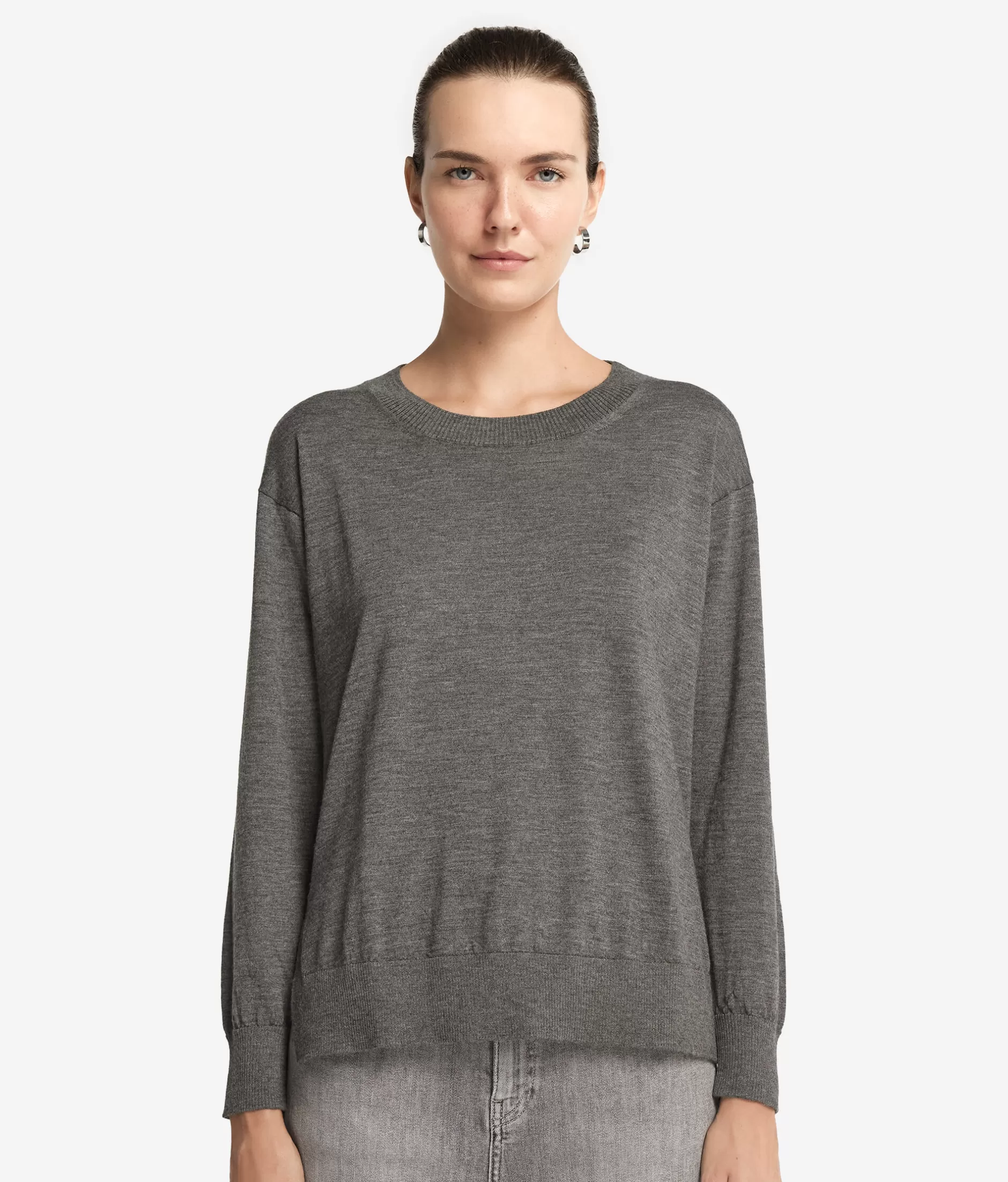 Best Sale Falconeri Cashmere Crew Neck Sweater With Slits grey -9108 - dark grey melange