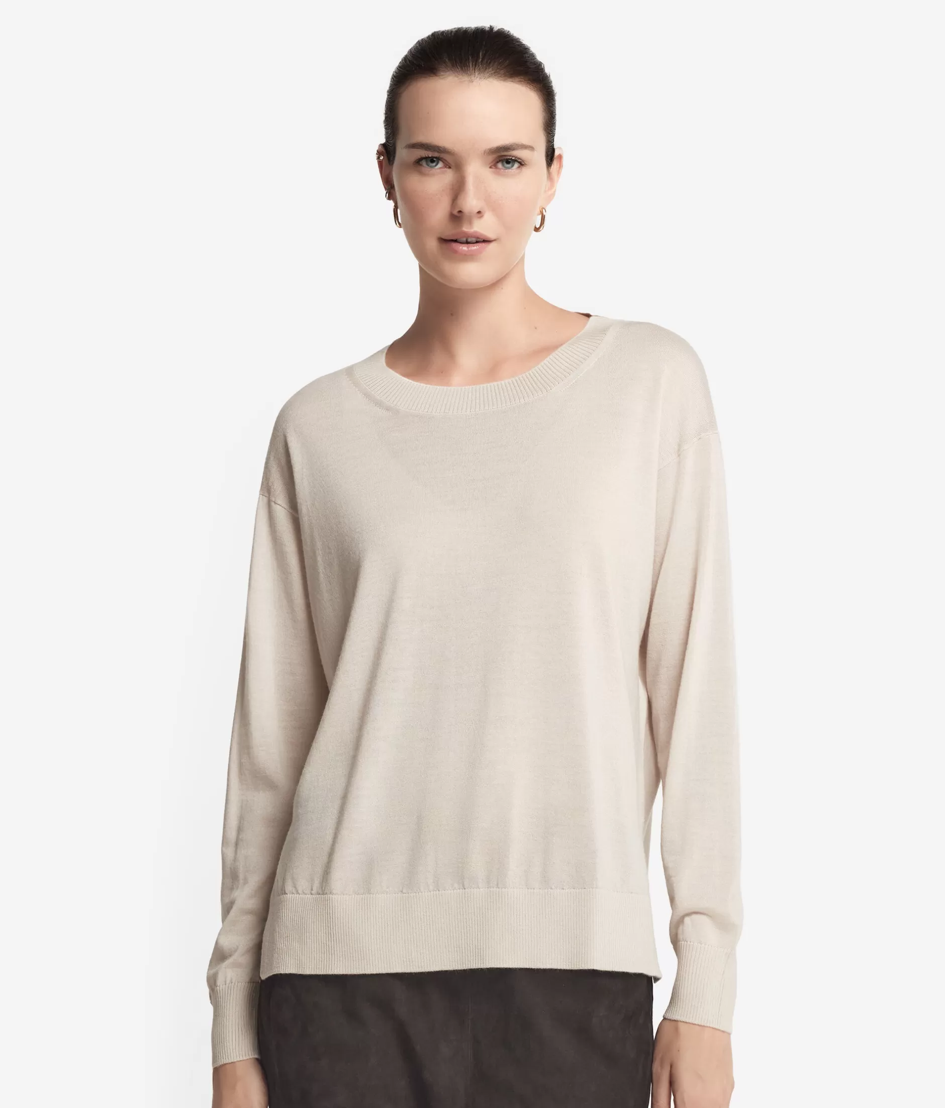 Online Falconeri Cashmere Crew Neck Sweater With Slits ivory -8644 - light alabaster