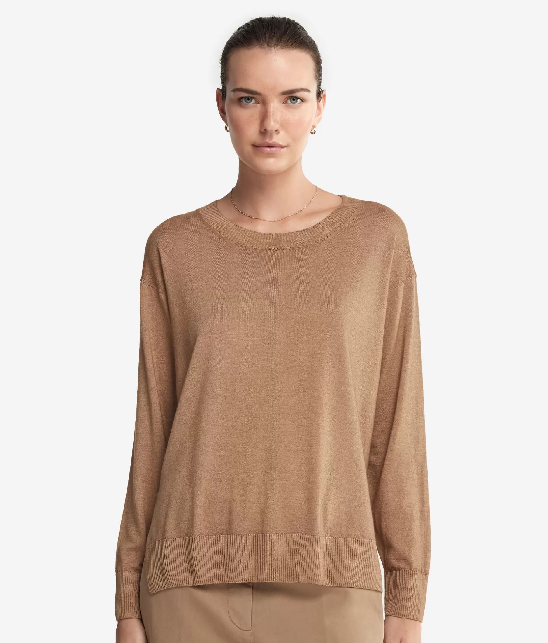 Clearance Falconeri Cashmere Crew Neck Sweater With Slits natural -8712 - garment-dyed light rum