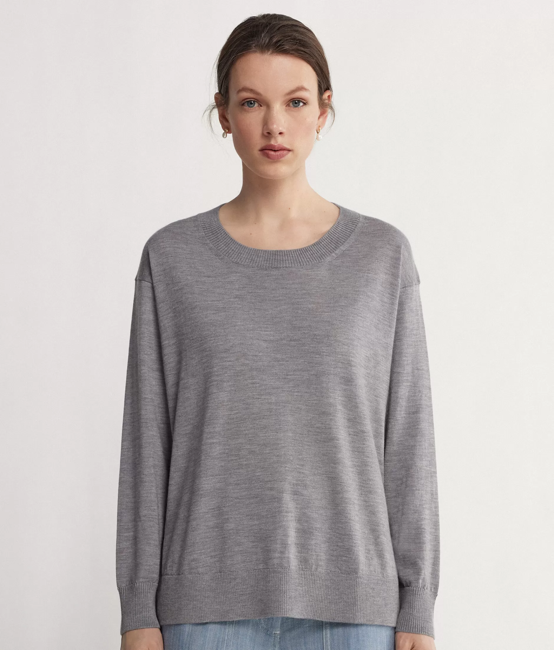 Online Falconeri Cashmere Crew Neck Sweater With Slits grey -8984 - gray heather