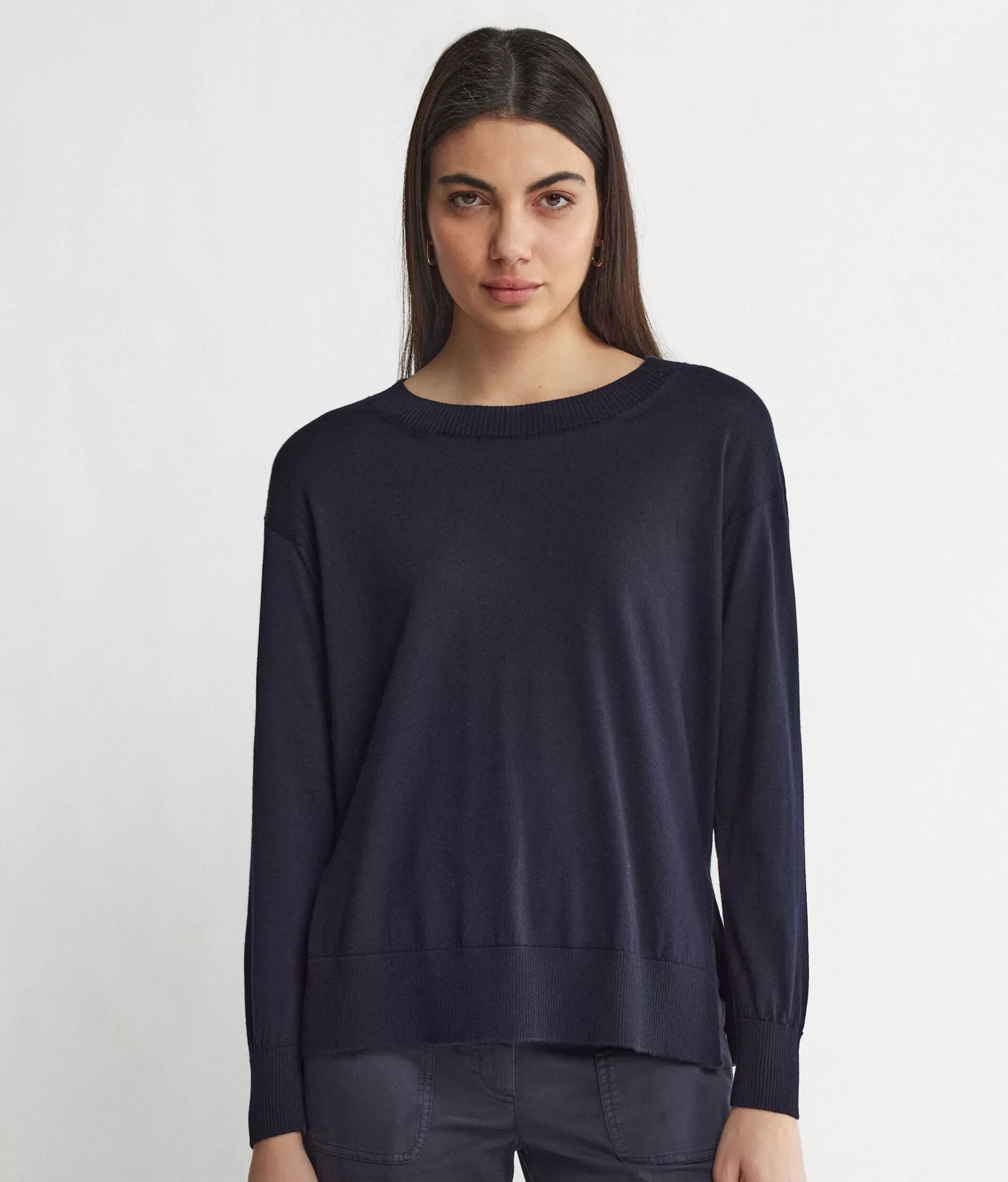 Best Falconeri Cashmere Crew Neck Sweater With Slits blue -9400 - navy blue