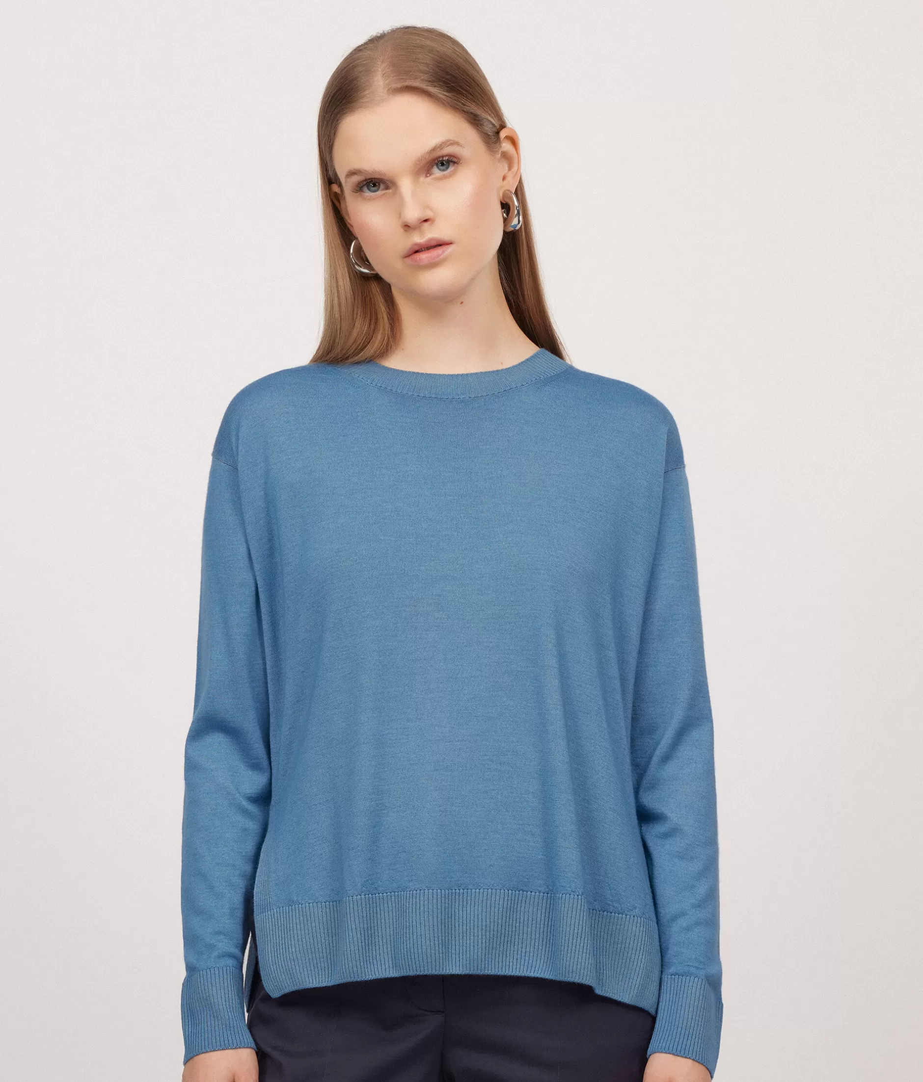 Cheap Falconeri Cashmere Crew Neck Sweater With Slits light blue -8982 - garment-dyed sky blue