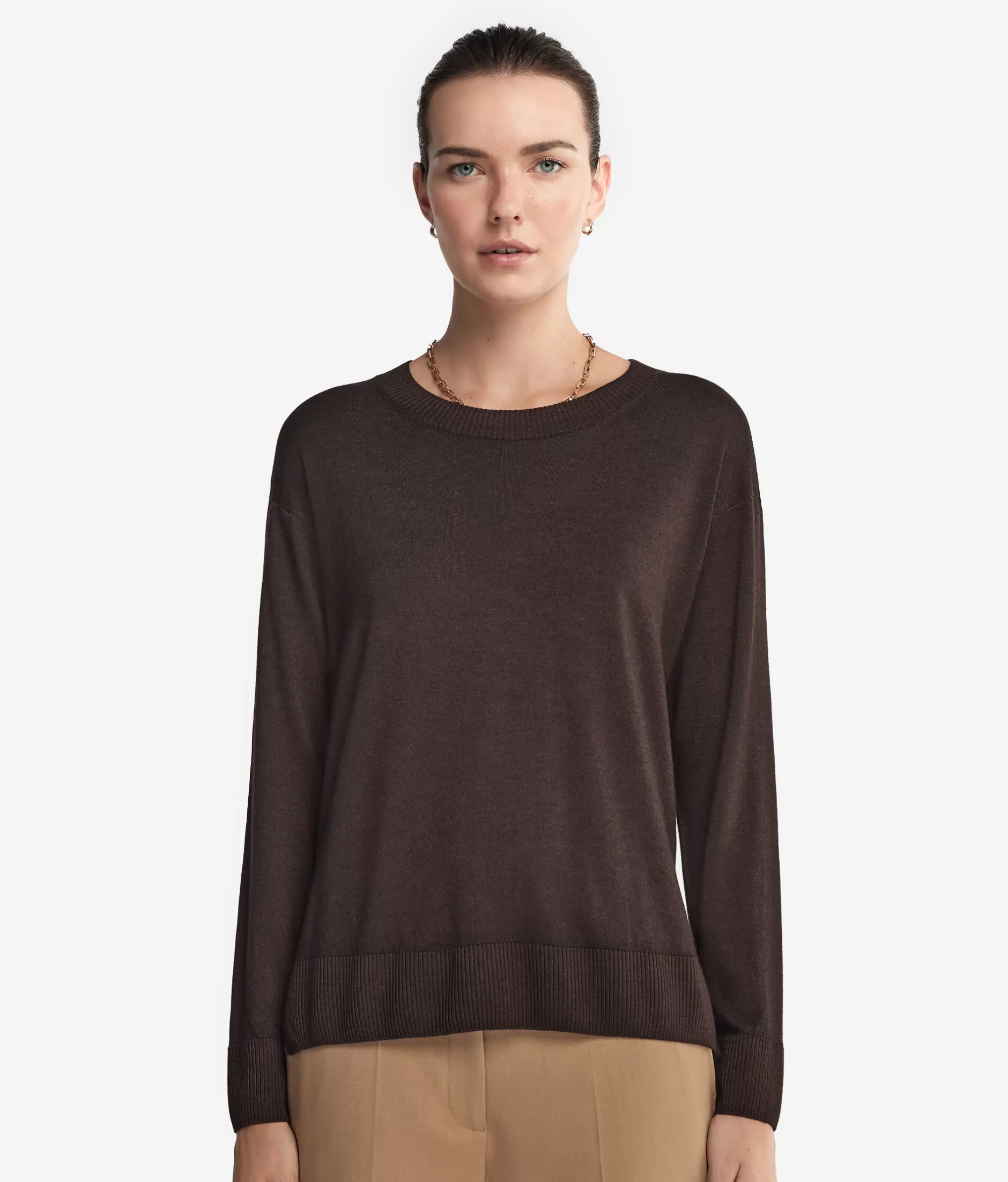 Flash Sale Falconeri Cashmere Crew Neck Sweater With Slits brown -9064 - garment-dyed chocolate