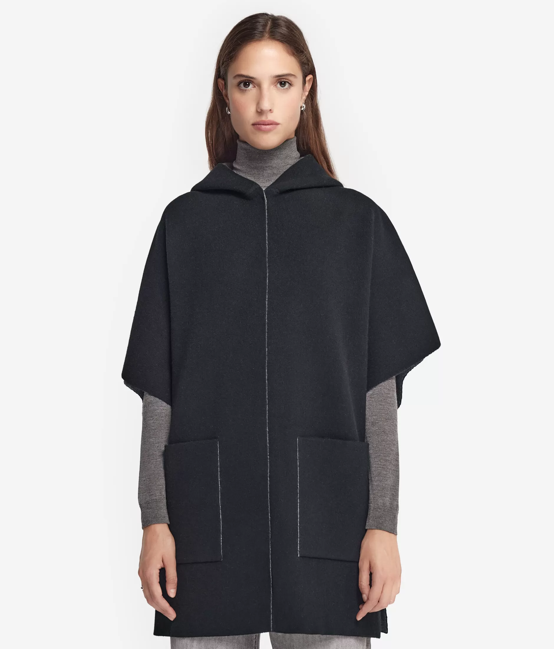 Best Sale Falconeri Cashmere Hooded Cape black -9203 - black/ash