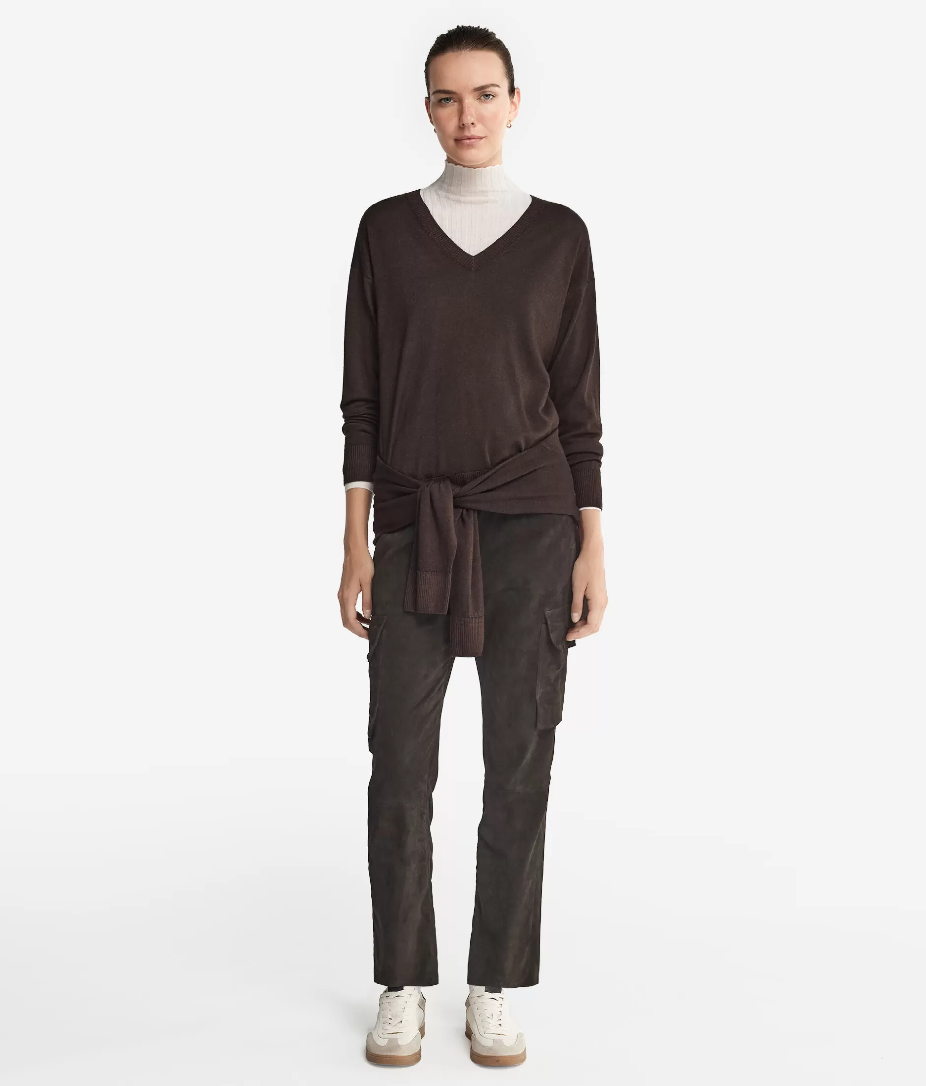 Outlet Falconeri Cashmere V-Neck Sweater With Slits brown -9064 - garment-dyed chocolate