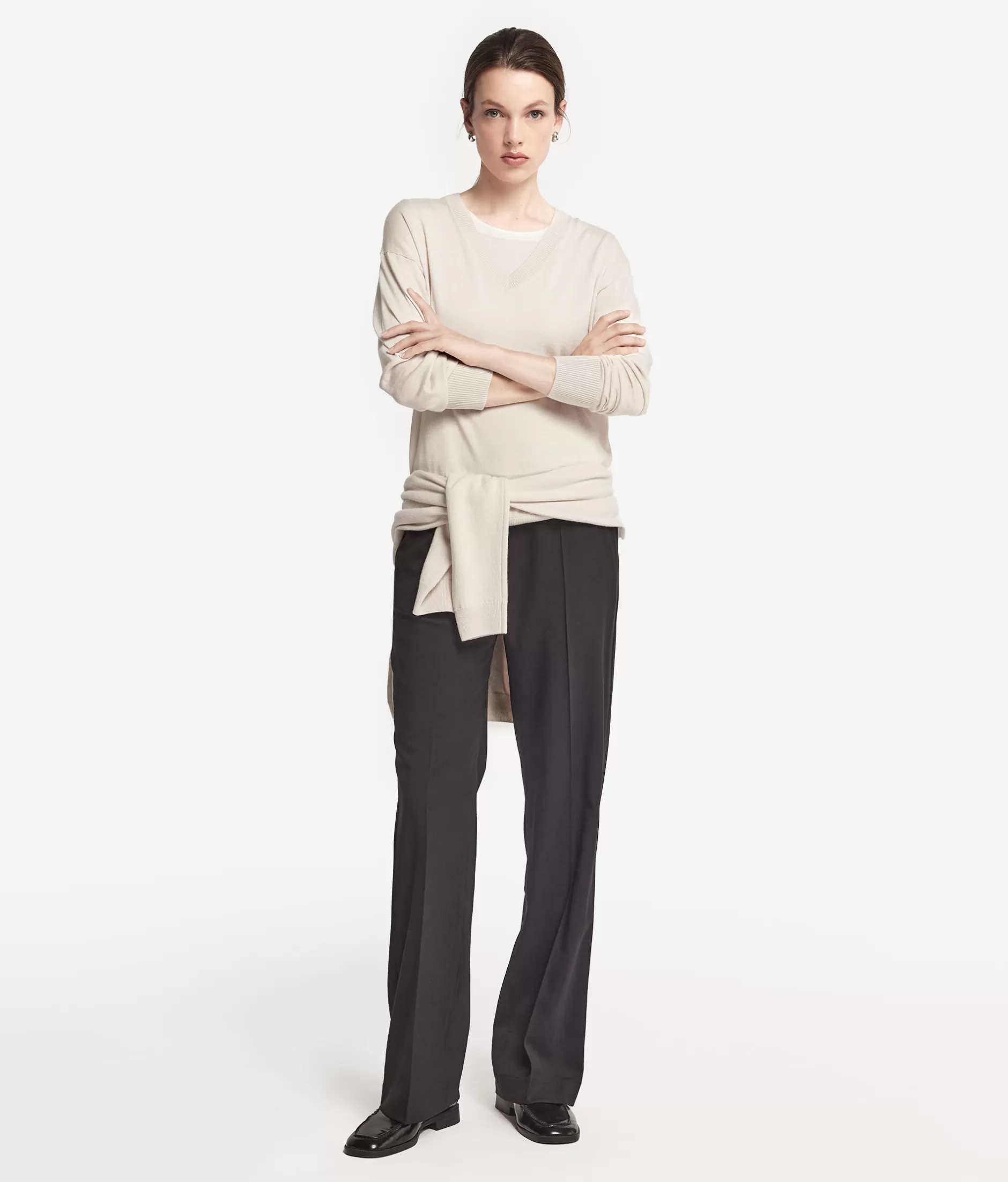 Outlet Falconeri Cashmere V-Neck Sweater With Slits ivory -8644 - light alabaster