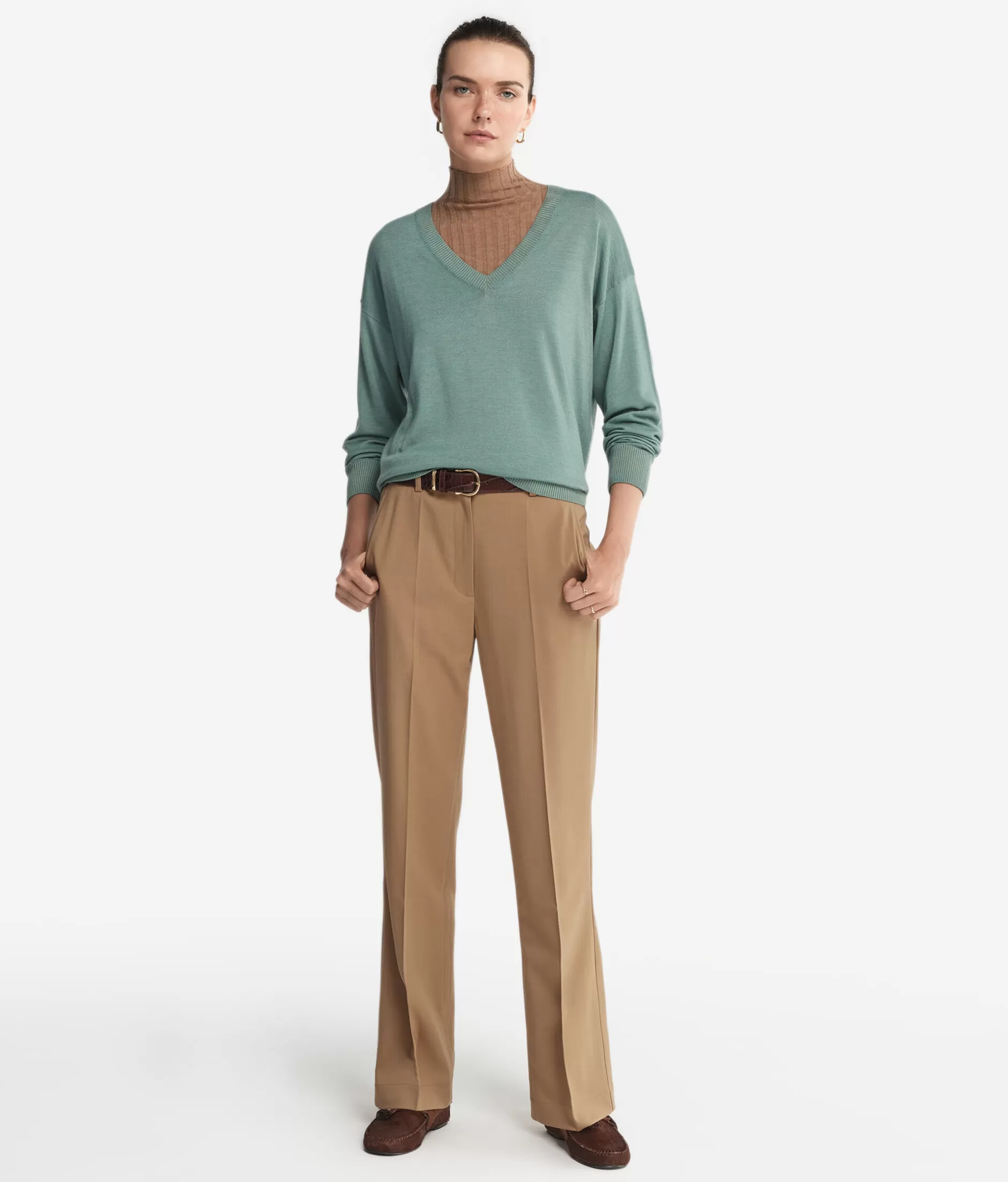 Online Falconeri Cashmere V-Neck Sweater With Slits green -9096 - garment-dyed dark thyme