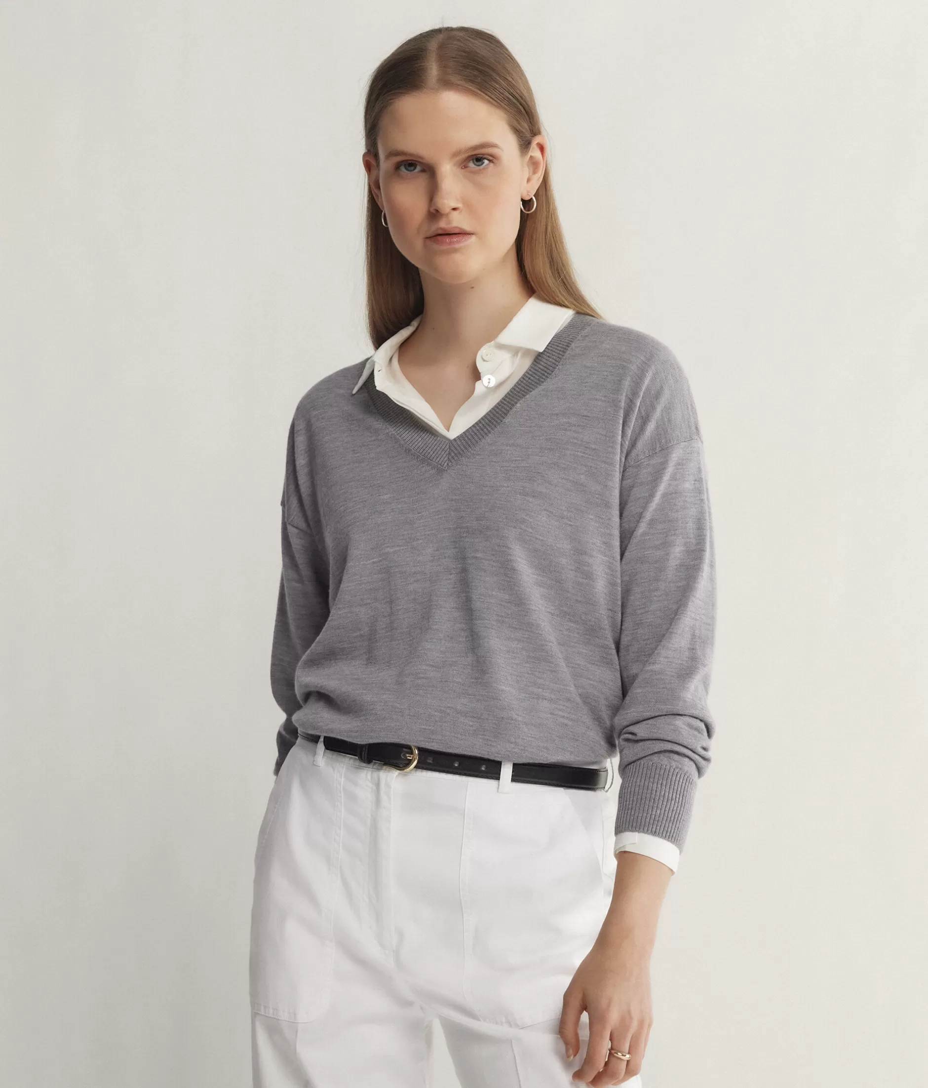 Online Falconeri Cashmere V-Neck Sweater With Slits grey -8984 - gray heather