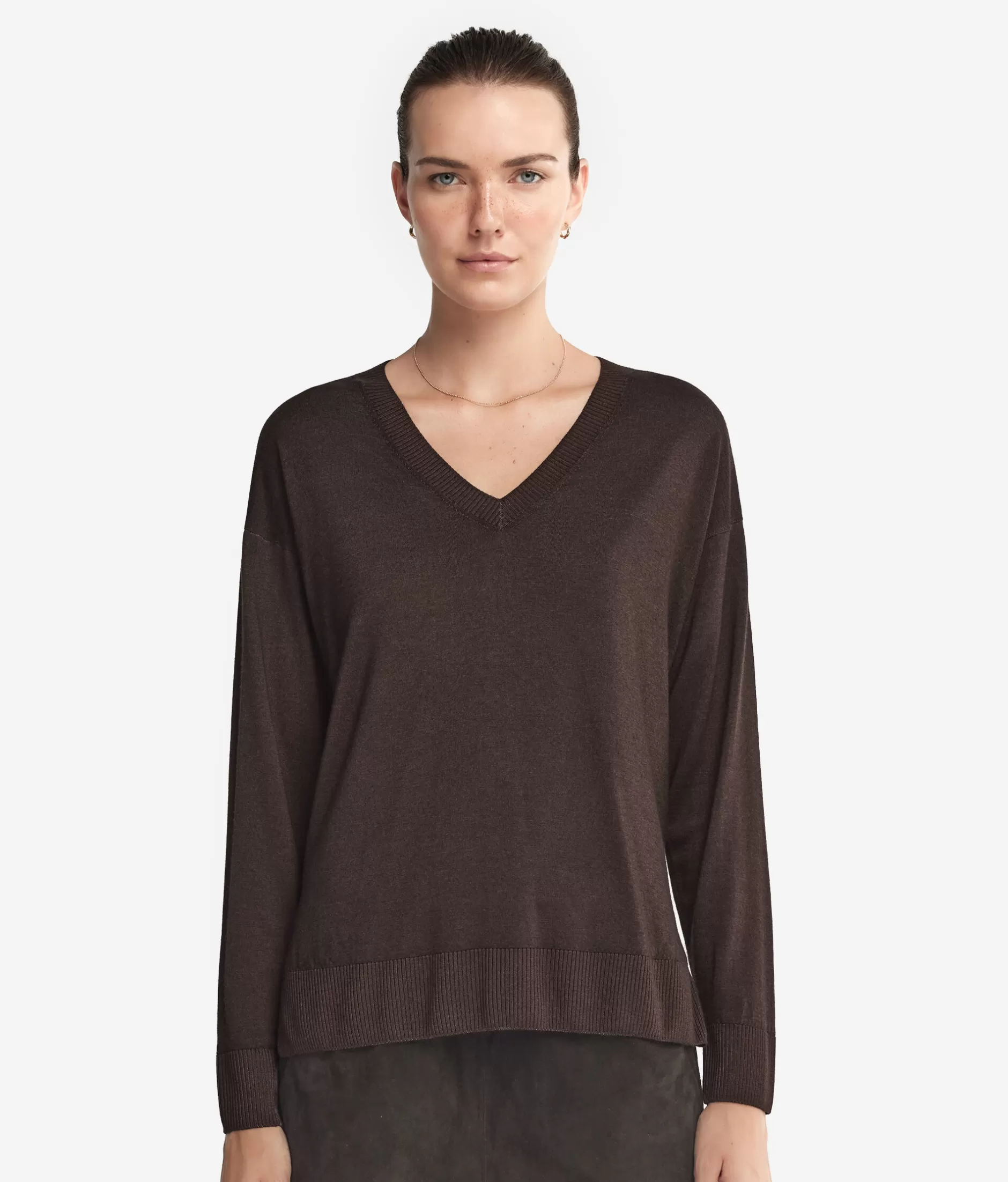 Outlet Falconeri Cashmere V-Neck Sweater With Slits brown -9064 - garment-dyed chocolate