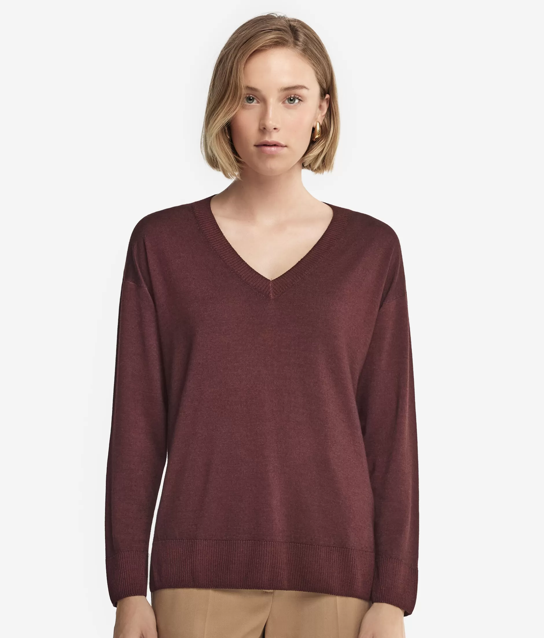 Flash Sale Falconeri Cashmere V-Neck Sweater With Slits burgundy -9073 - garment-dyed ebony