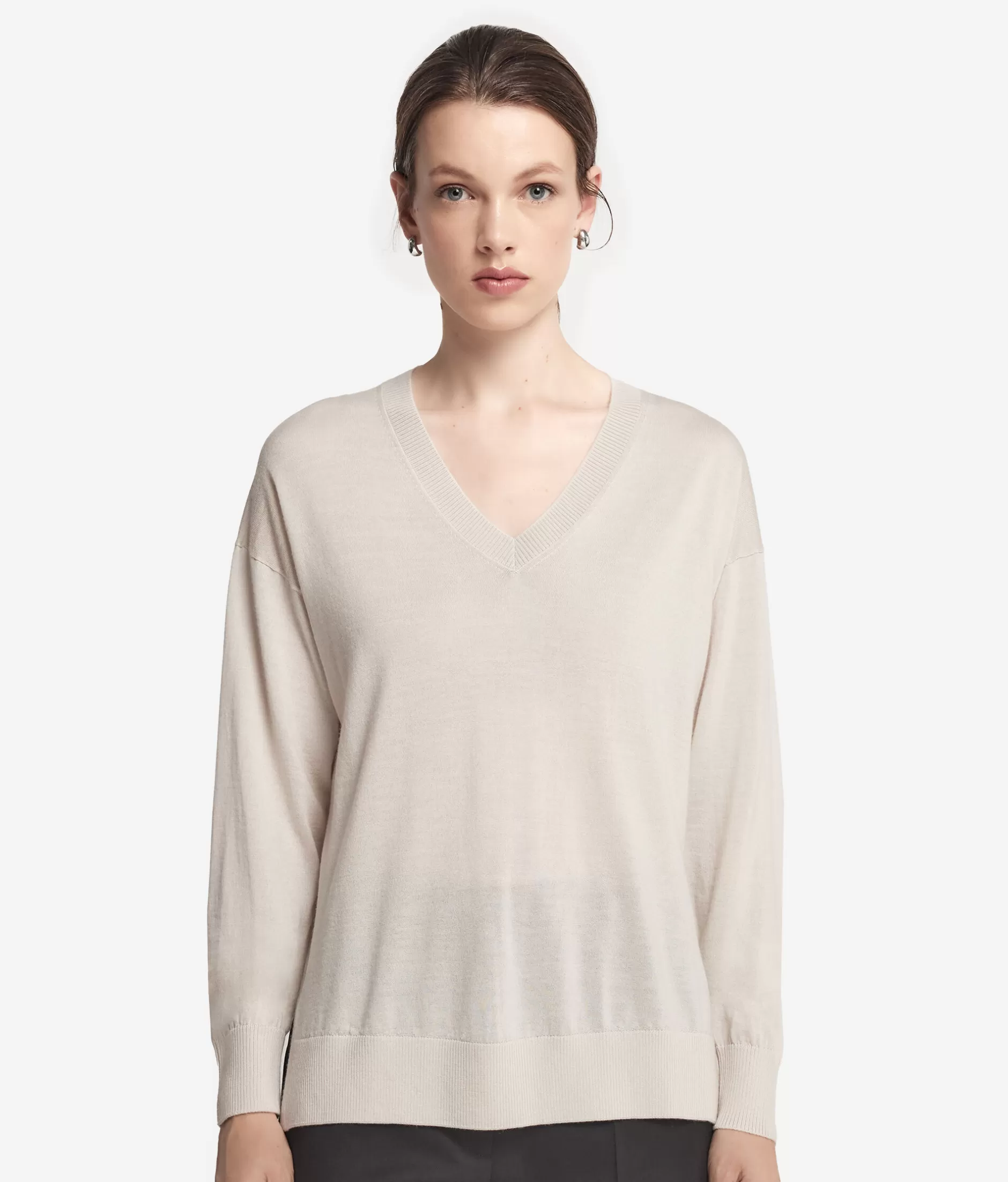 Outlet Falconeri Cashmere V-Neck Sweater With Slits ivory -8644 - light alabaster