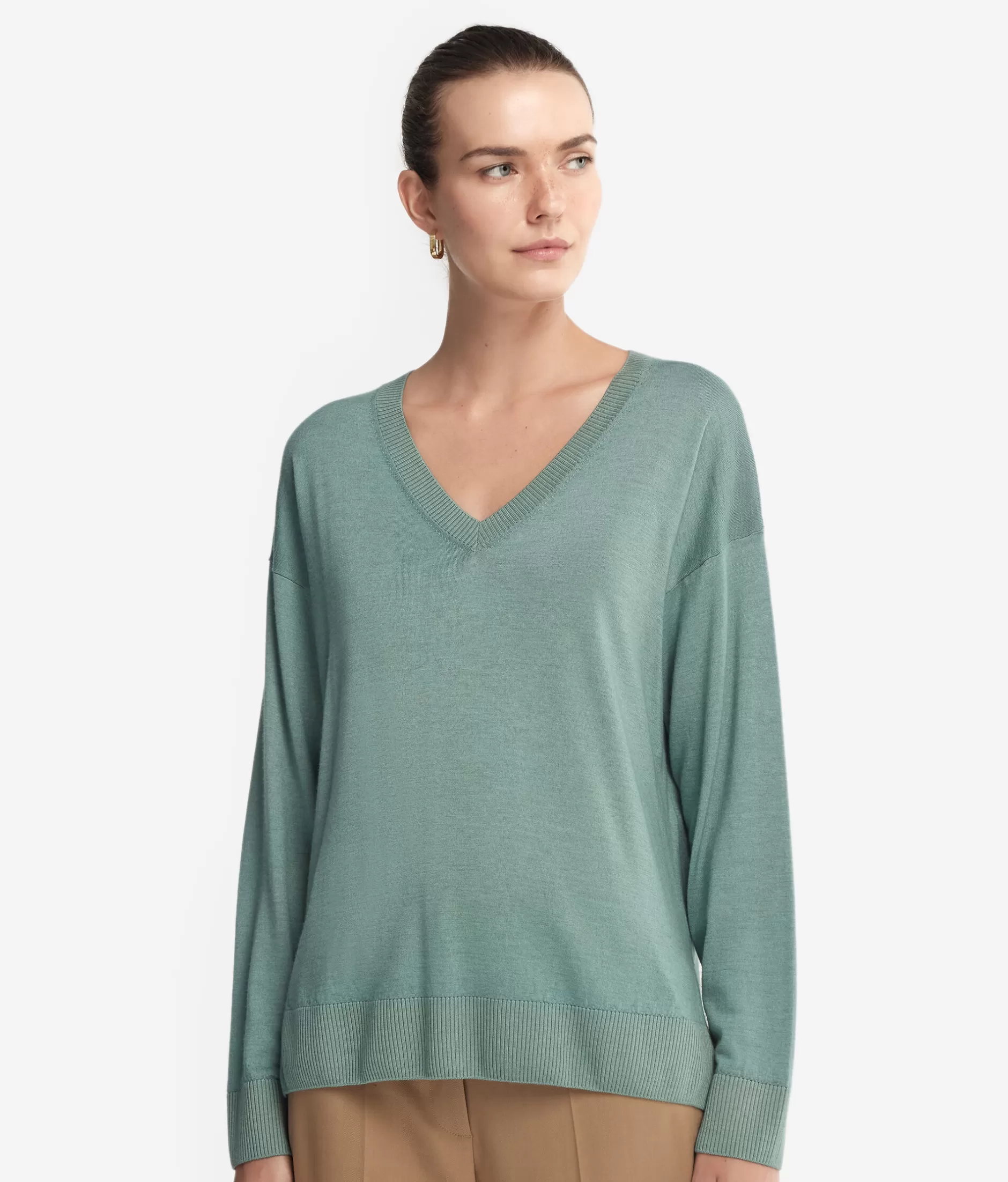 Online Falconeri Cashmere V-Neck Sweater With Slits green -9096 - garment-dyed dark thyme