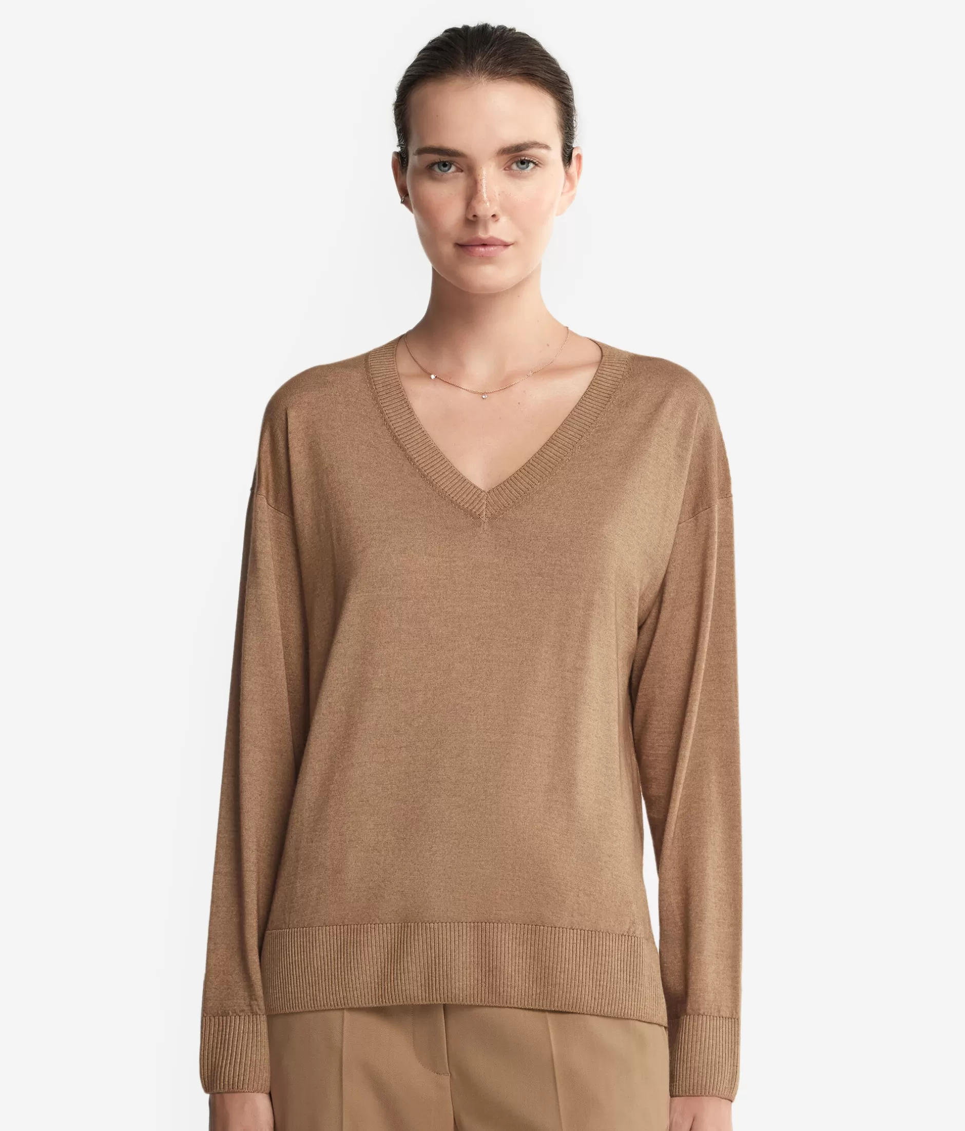 Cheap Falconeri Cashmere V-Neck Sweater With Slits natural -8712 - garment-dyed light rum