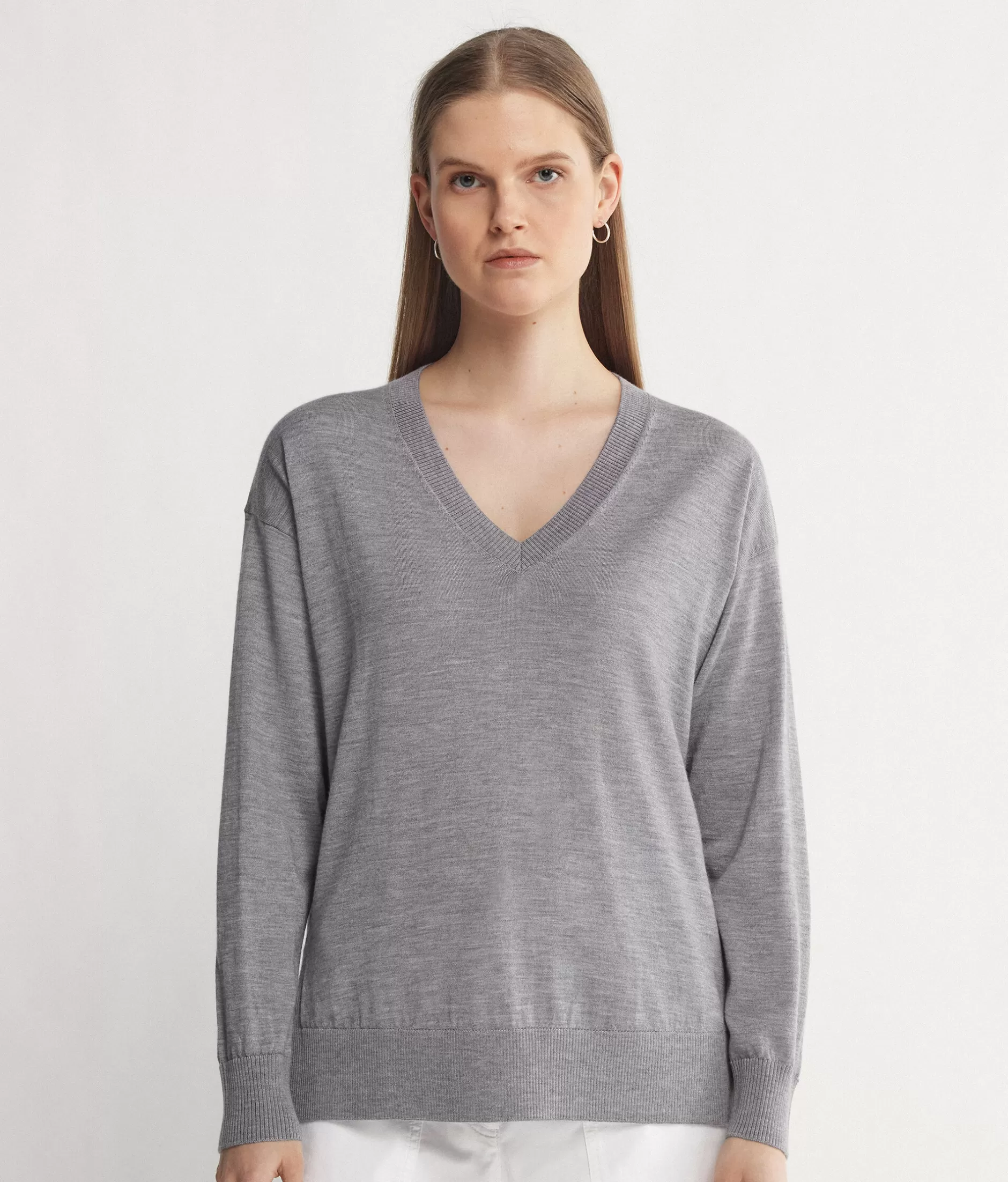 Online Falconeri Cashmere V-Neck Sweater With Slits grey -8984 - gray heather