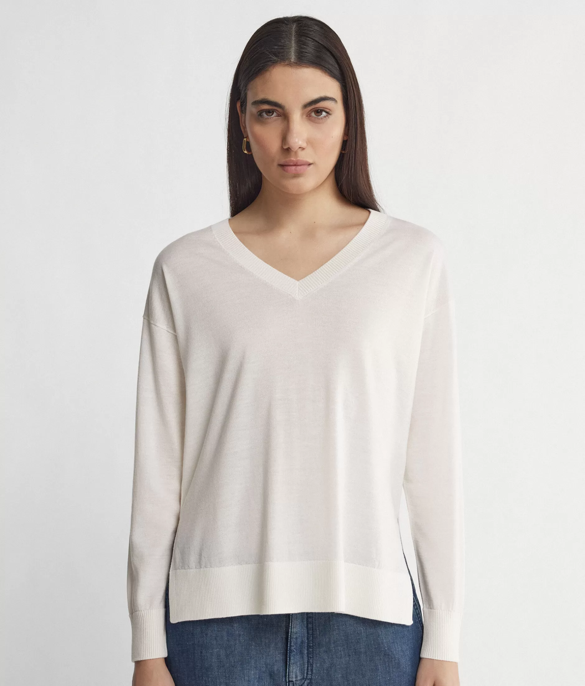 Fashion Falconeri Cashmere V-Neck Sweater With Slits white -8005 - bow