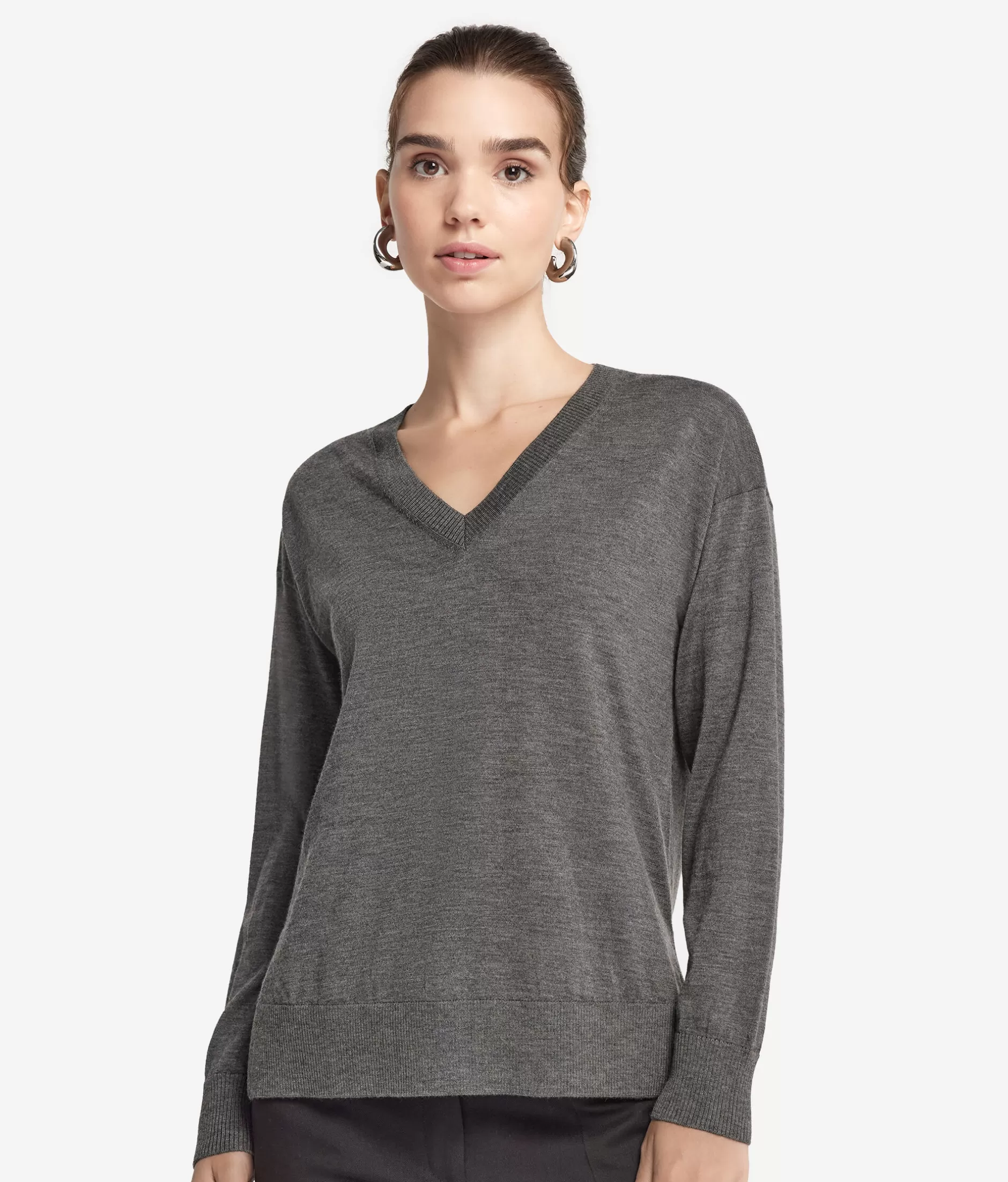 Discount Falconeri Cashmere V-Neck Sweater With Slits grey -9108 - dark grey melange