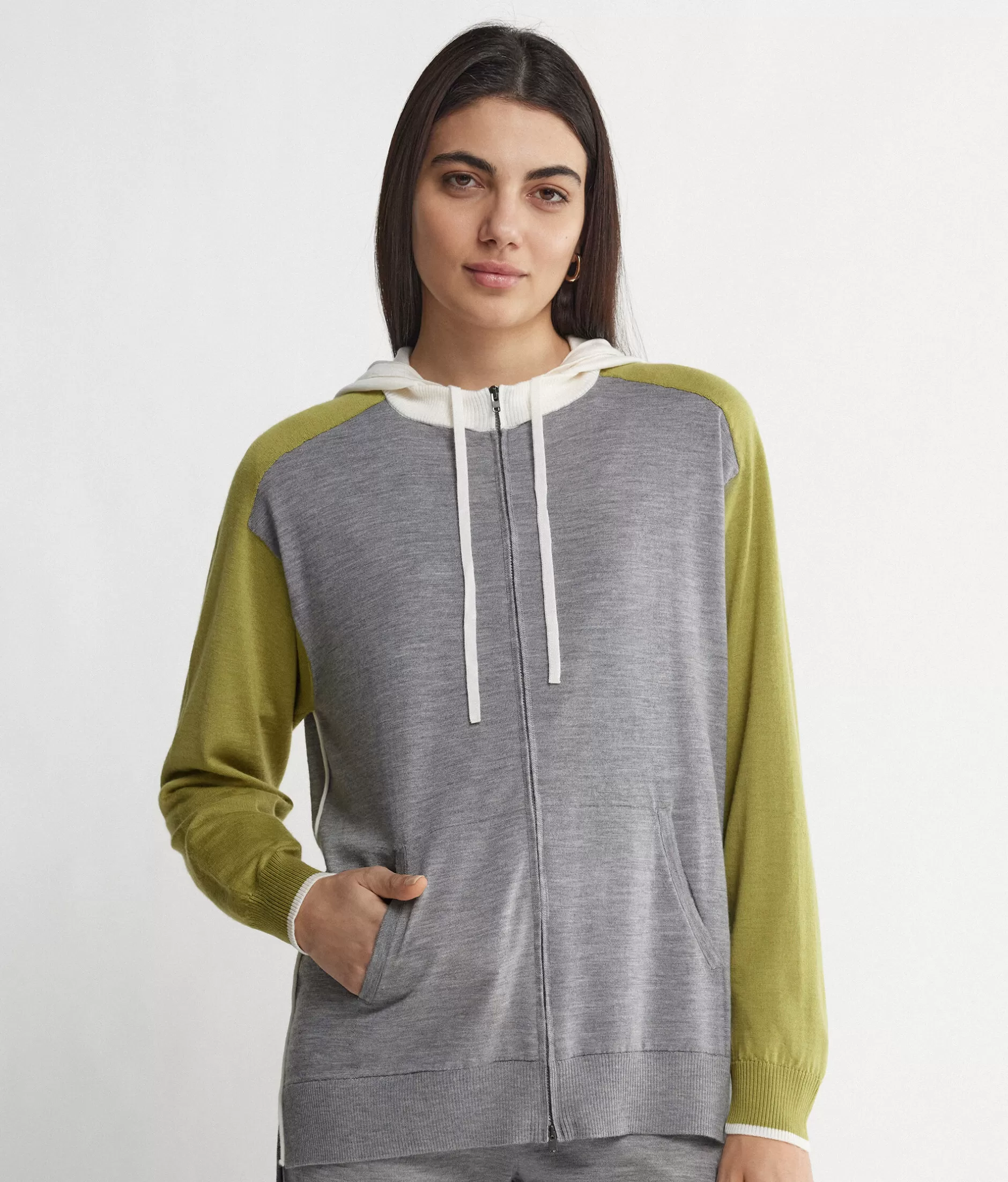 Discount Falconeri Color Block Cashmere Zip-Up Sweatshirt grey -8984 - gray heather