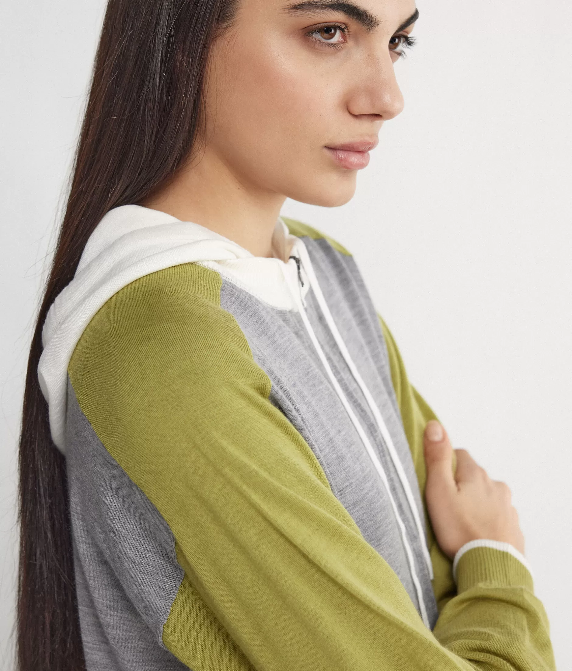 Discount Falconeri Color Block Cashmere Zip-Up Sweatshirt grey -8984 - gray heather
