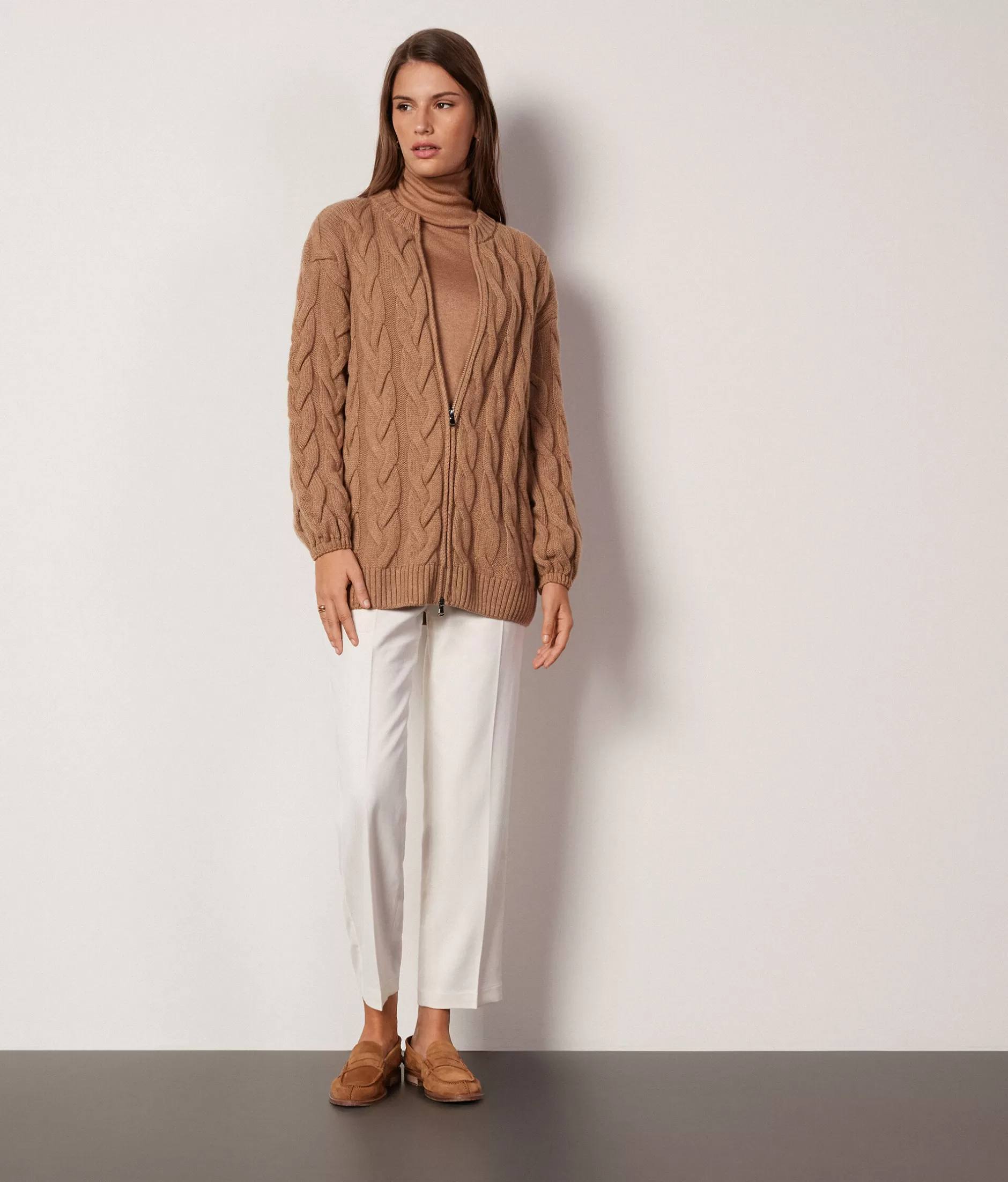 Flash Sale Falconeri Crewneck Cable-Knit Maxi Cardigan In Ultrasoft Cashmere With Zipper natural -8685 - rum