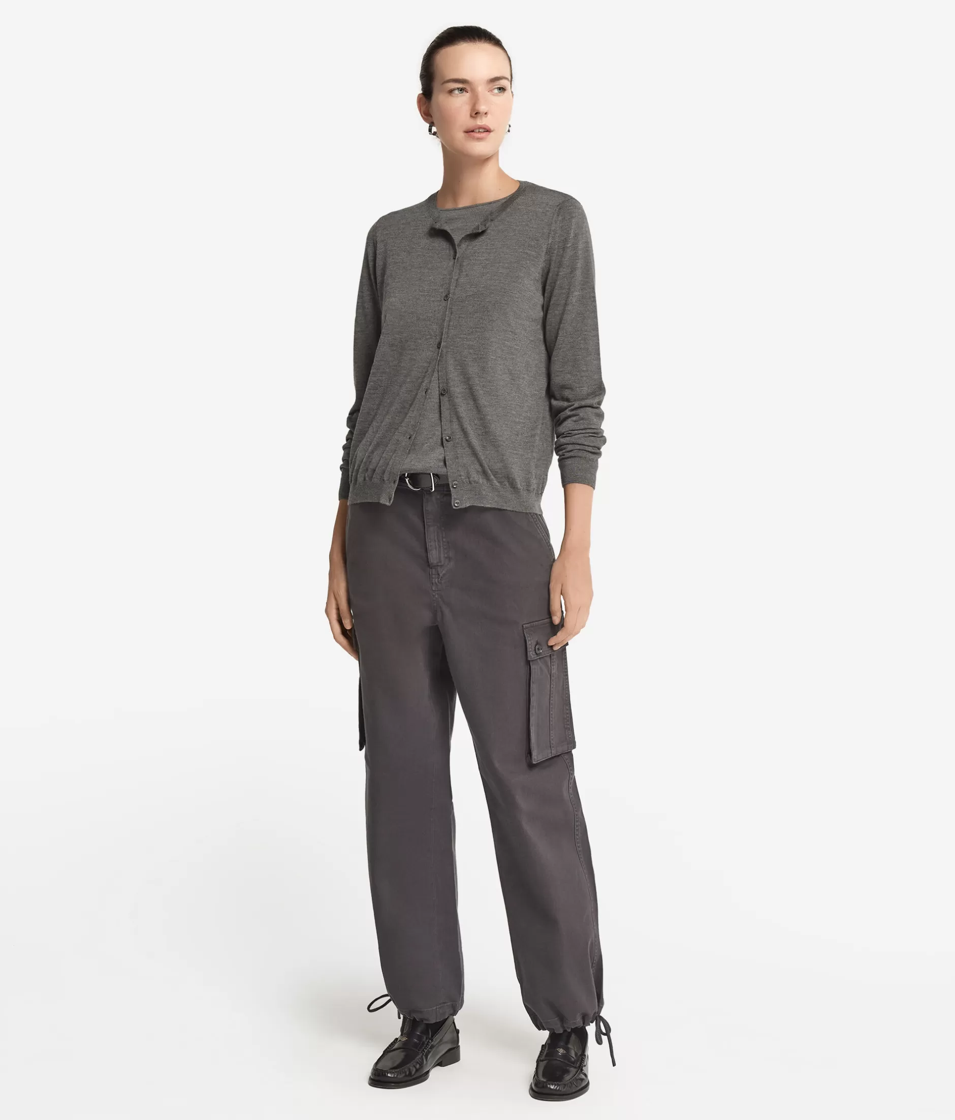 Shop Falconeri Crewneck Cardigan In Ultrafine Cashmere grey -9108 - dark grey melange