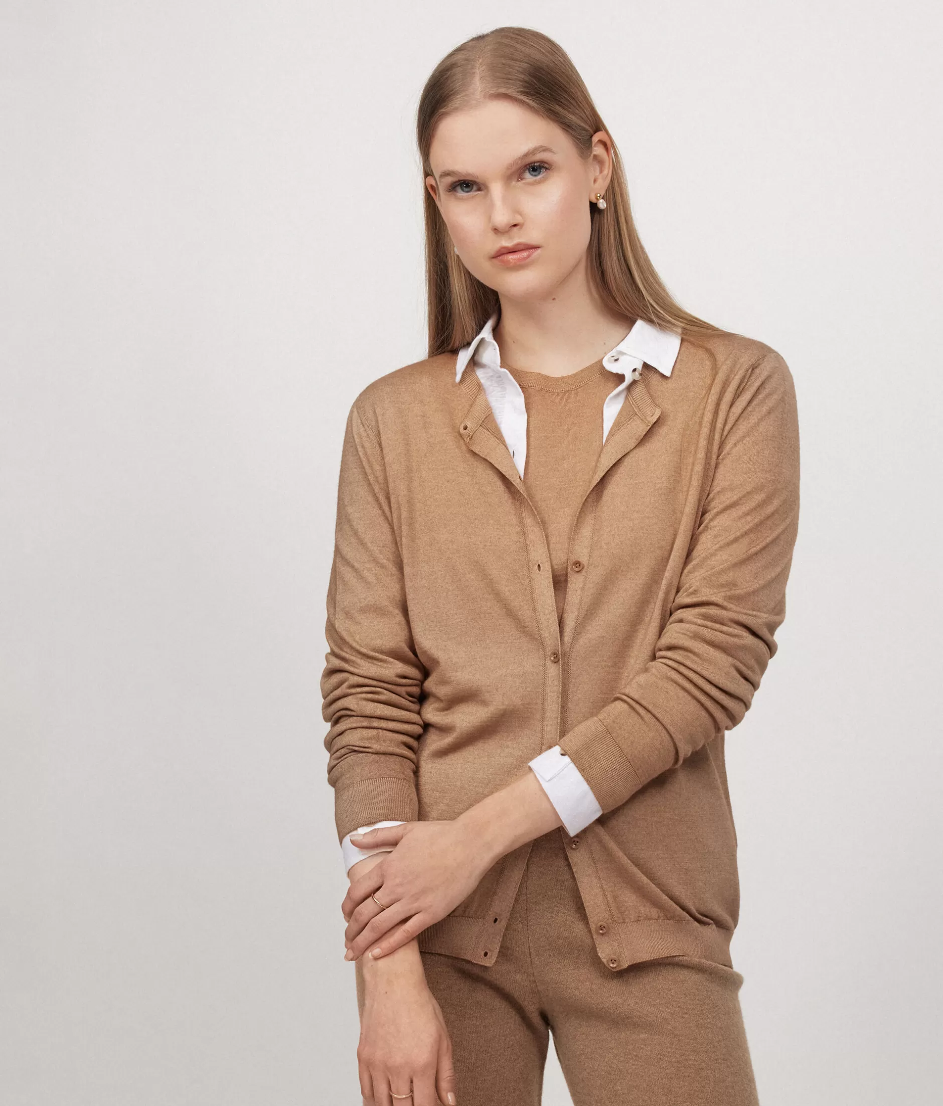 Shop Falconeri Crewneck Cardigan In Ultrafine Cashmere natural -8712 - garment-dyed light rum