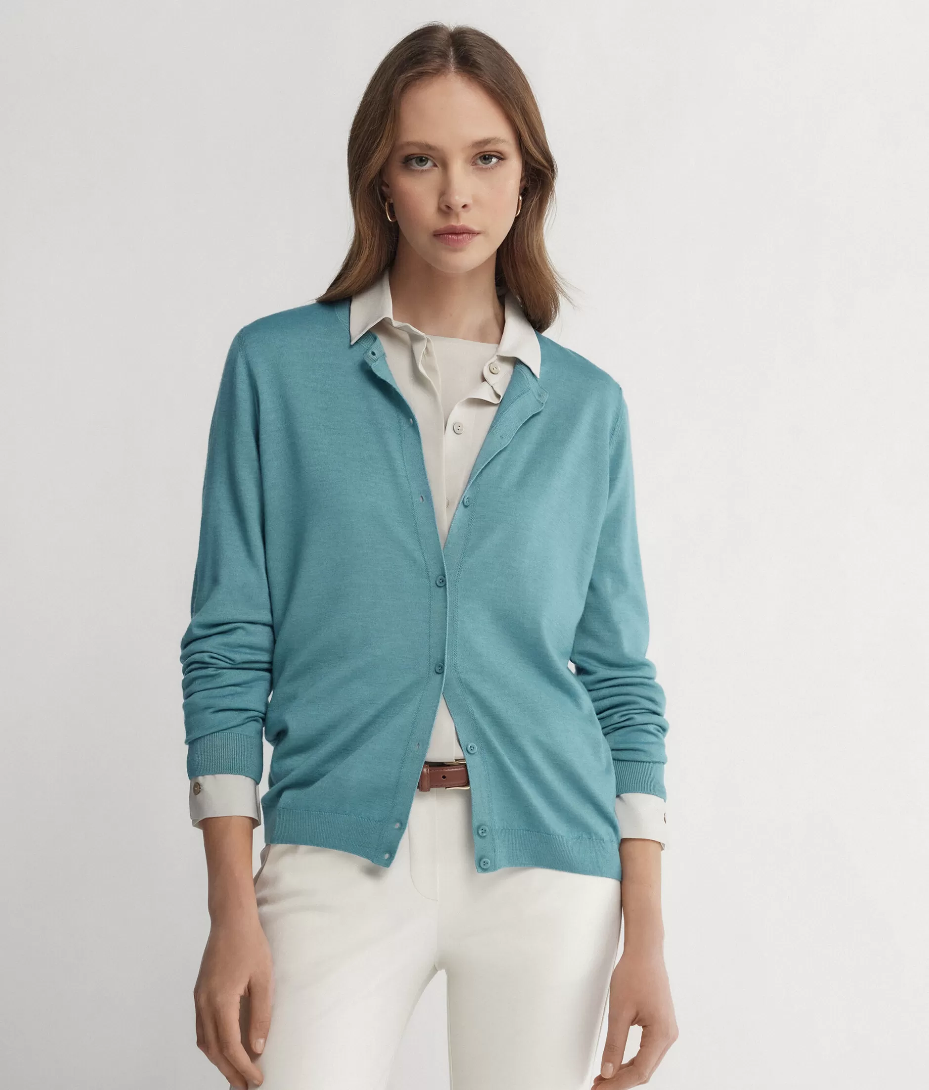 Online Falconeri Crewneck Cardigan In Ultrafine Cashmere blue -8915 - garment-dyed ocean