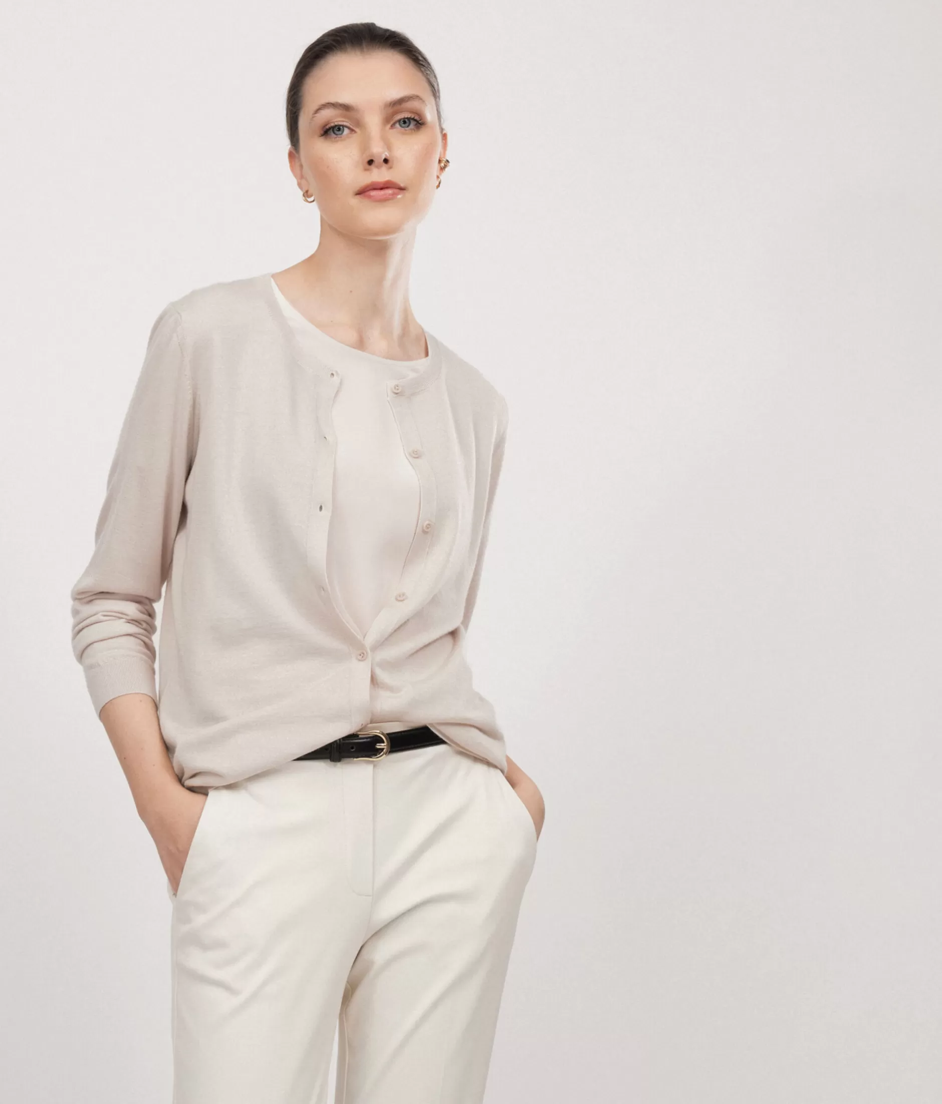 Sale Falconeri Crewneck Cardigan In Ultrafine Cashmere ivory -8644 - light alabaster