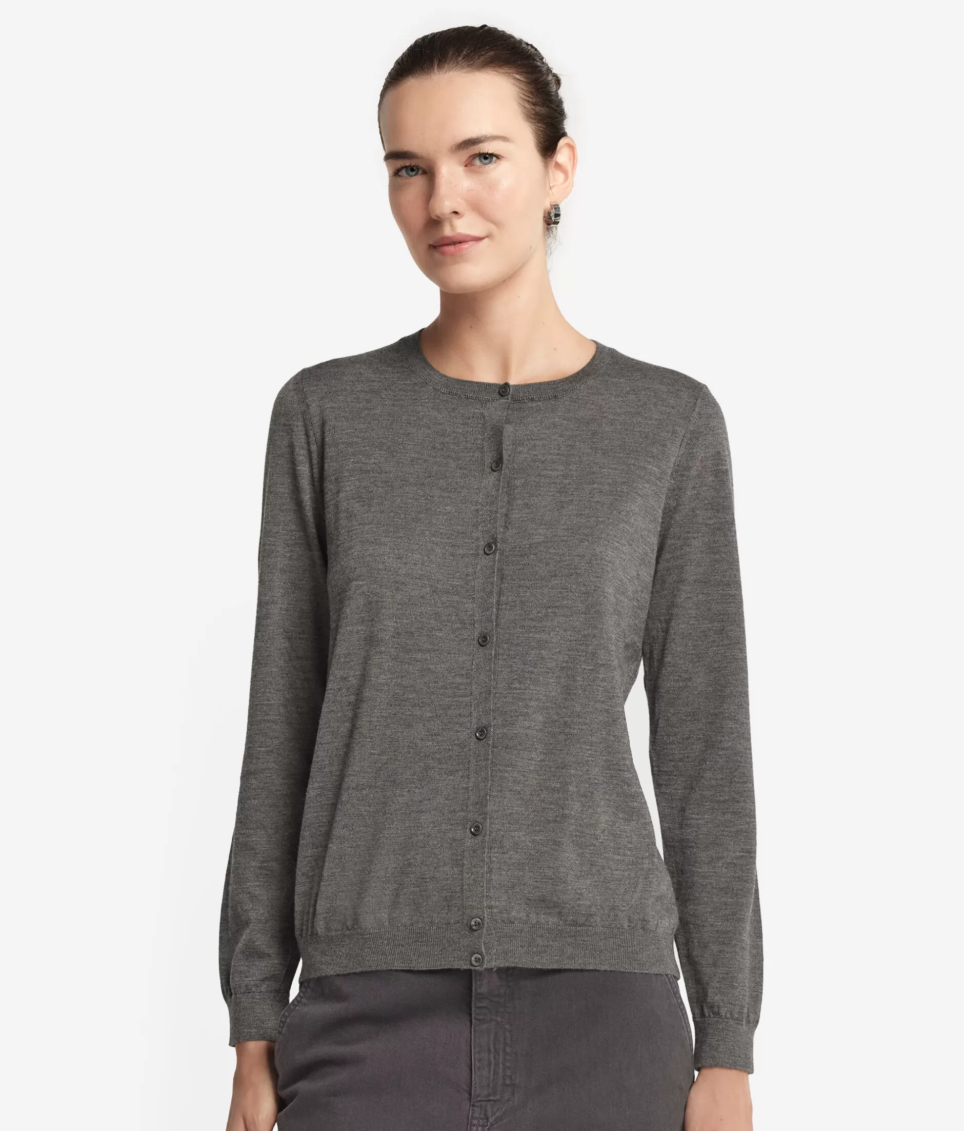 Shop Falconeri Crewneck Cardigan In Ultrafine Cashmere grey -9108 - dark grey melange