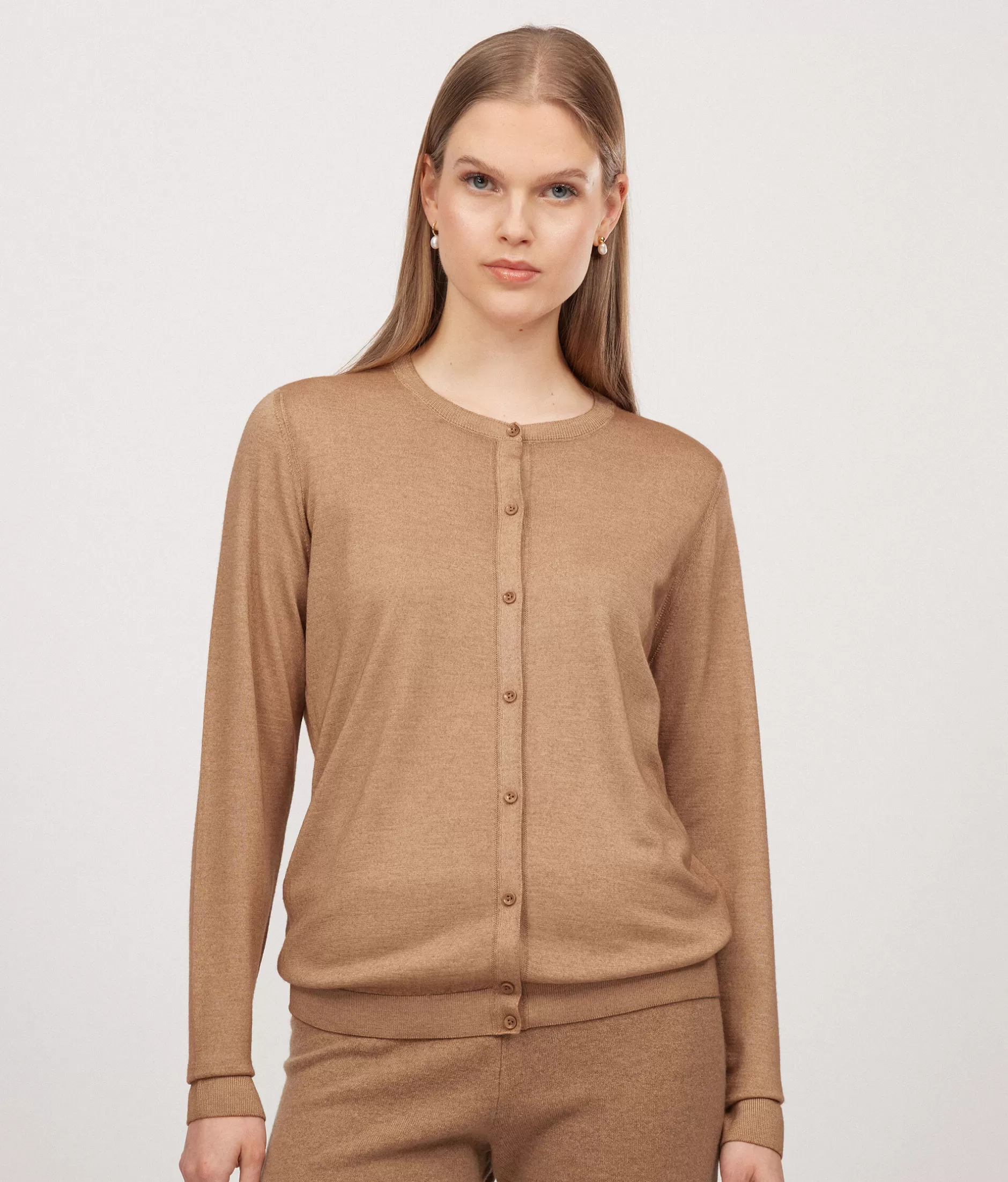 Shop Falconeri Crewneck Cardigan In Ultrafine Cashmere natural -8712 - garment-dyed light rum