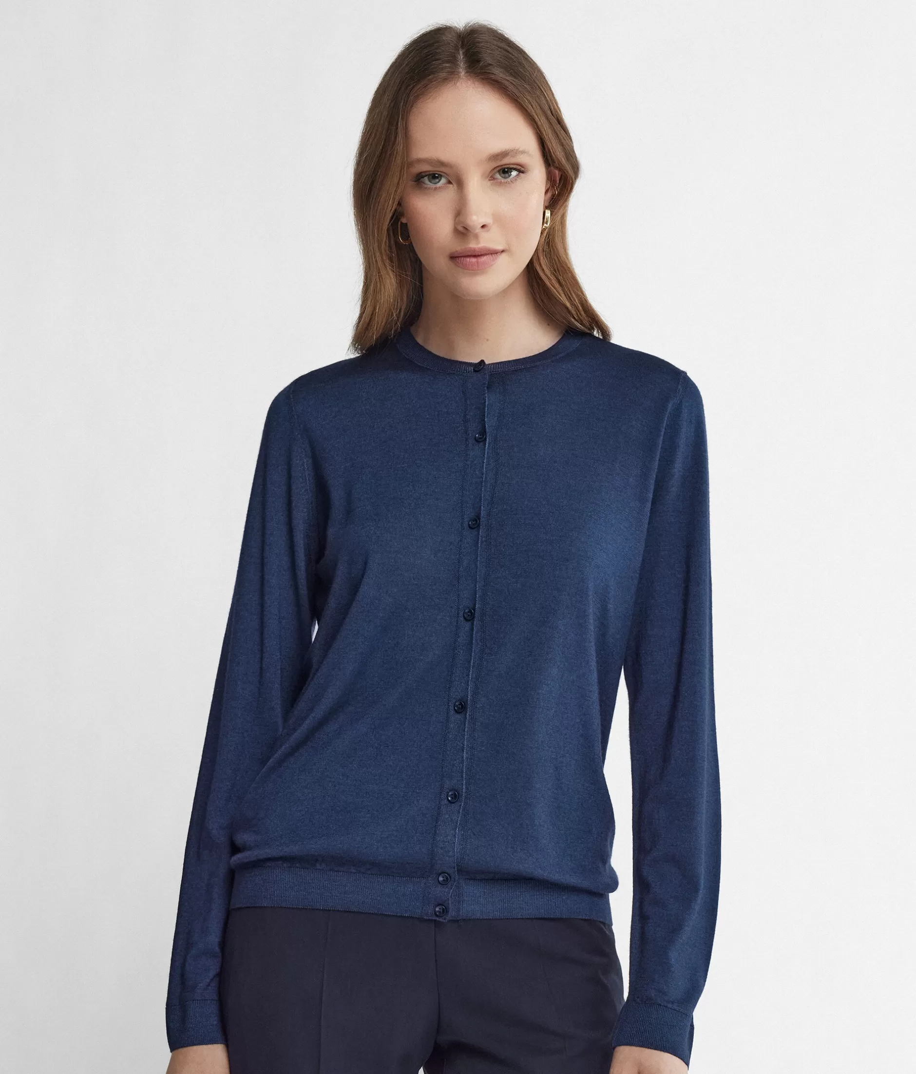 Shop Falconeri Crewneck Cardigan In Ultrafine Cashmere blue -8920 - garment-dyed ink