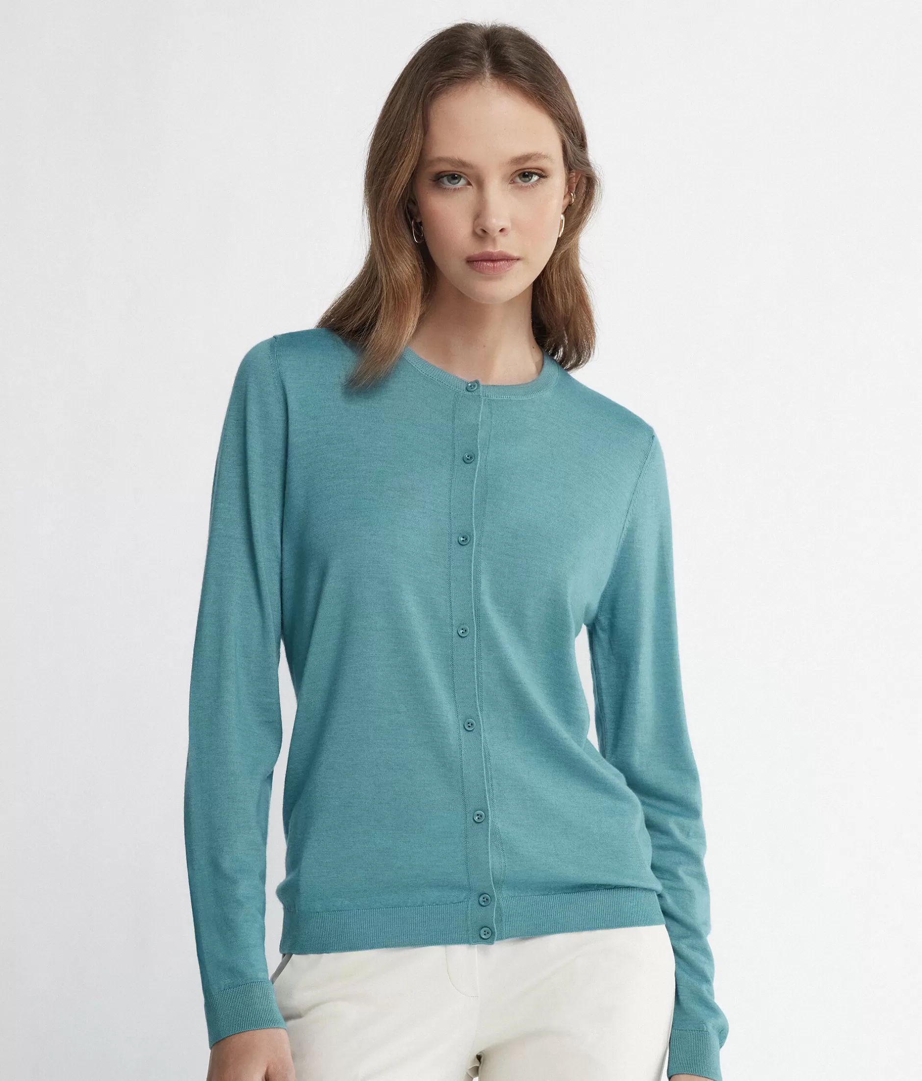 Online Falconeri Crewneck Cardigan In Ultrafine Cashmere blue -8915 - garment-dyed ocean