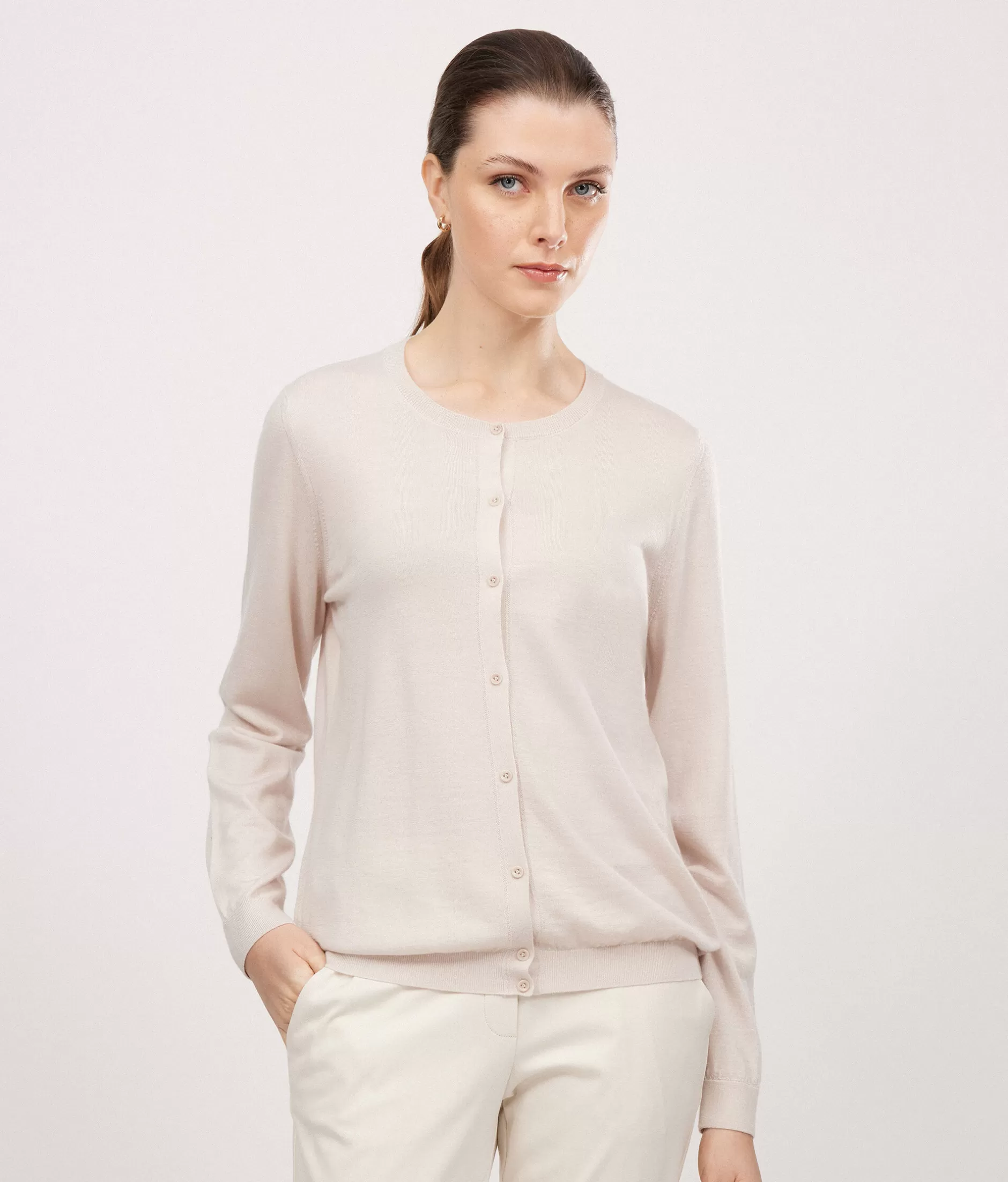 Sale Falconeri Crewneck Cardigan In Ultrafine Cashmere ivory -8644 - light alabaster