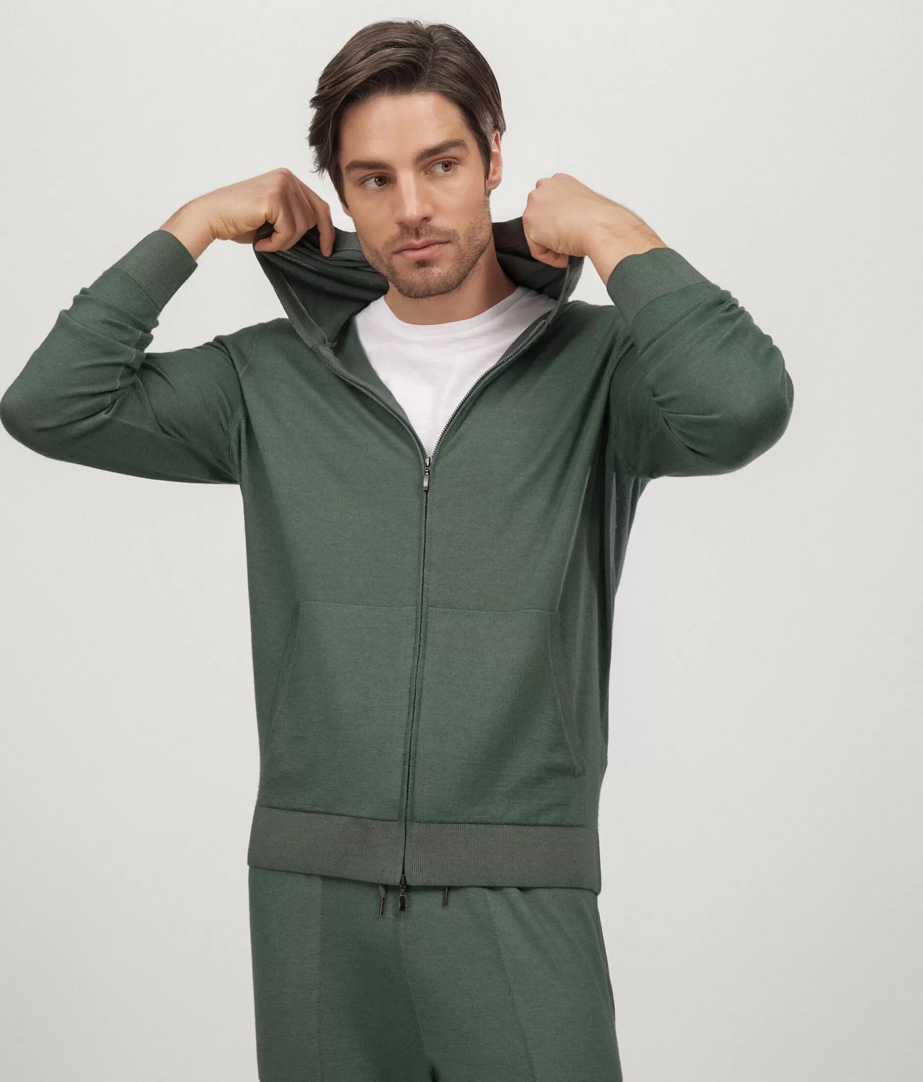 Fashion Falconeri Hooded Sweatshirt In Ultrafine Cashmere green -8977 - garment-dyed laurel green