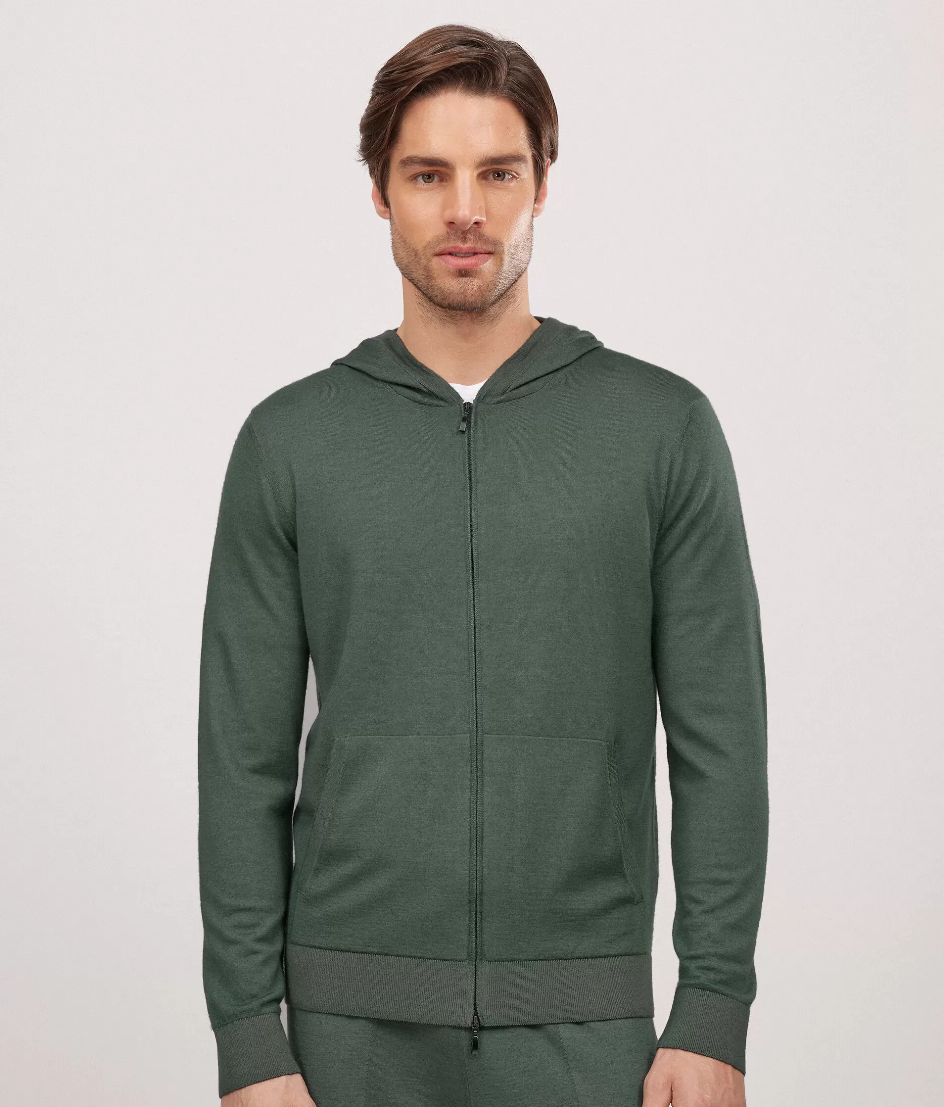 Fashion Falconeri Hooded Sweatshirt In Ultrafine Cashmere green -8977 - garment-dyed laurel green