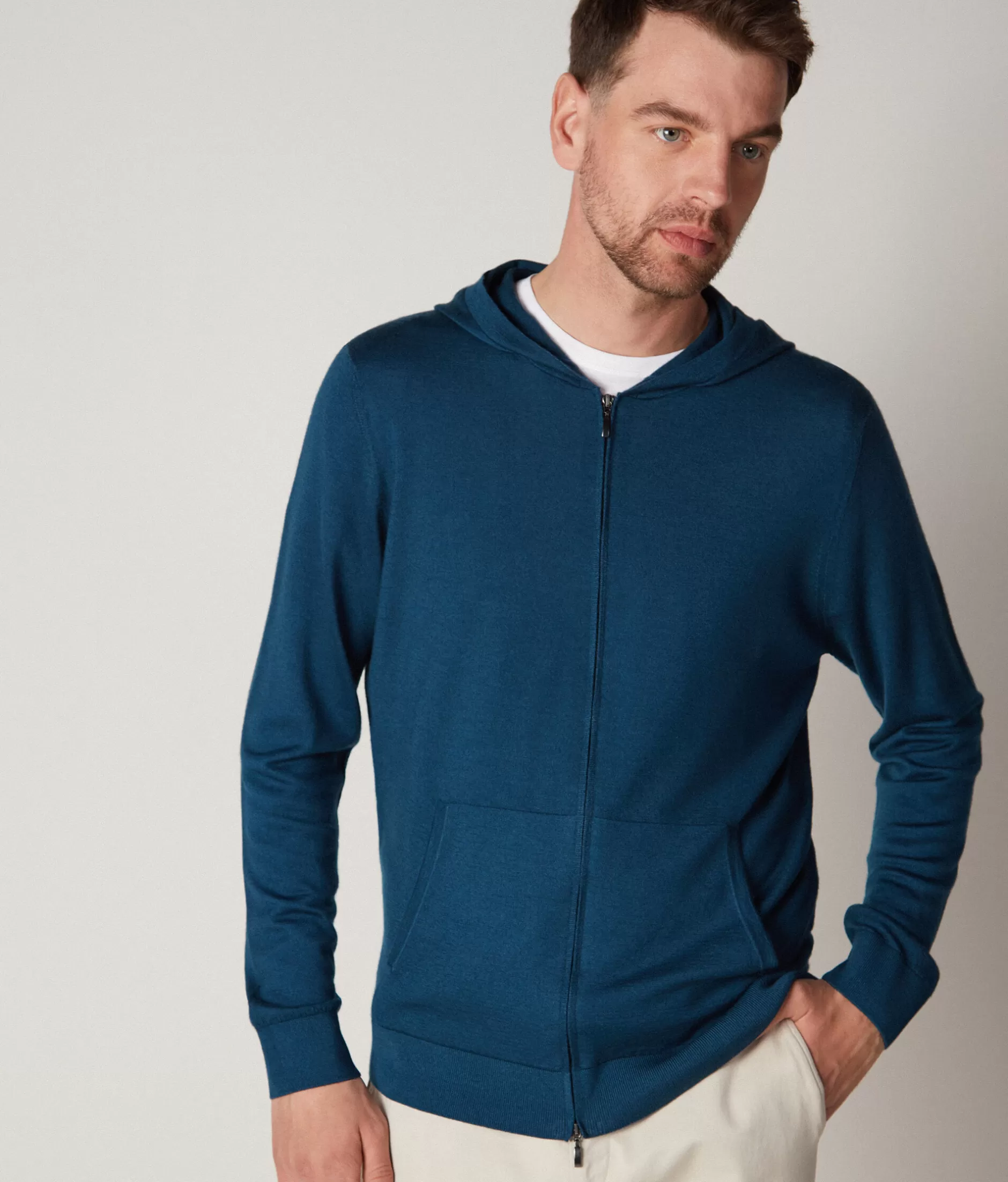 Online Falconeri Hooded Sweatshirt In Ultrafine Cashmere blue -8879 - garment-dyed ocean blue