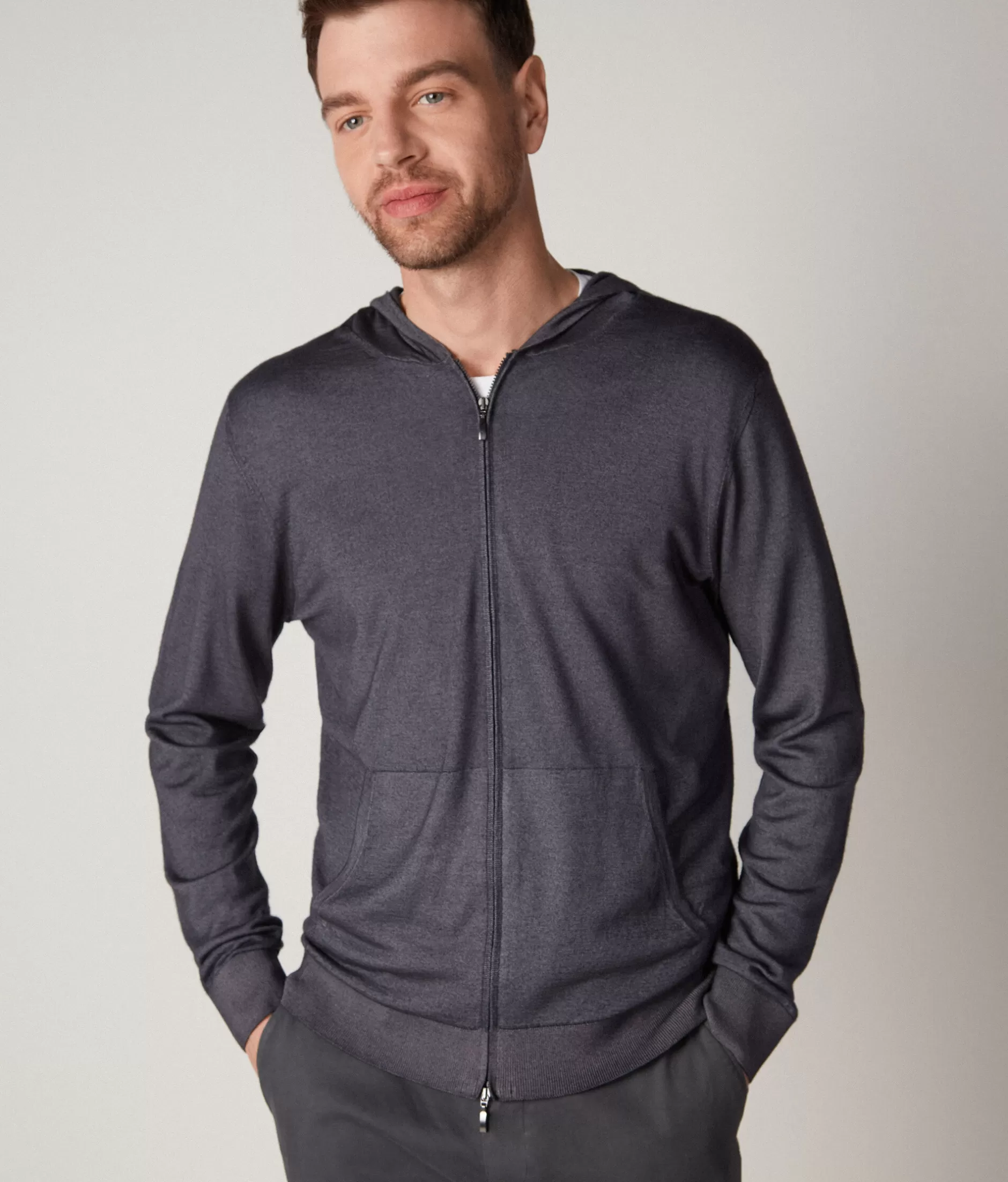 Fashion Falconeri Hooded Sweatshirt In Ultrafine Cashmere grey -8801 - garment-dyed graphite