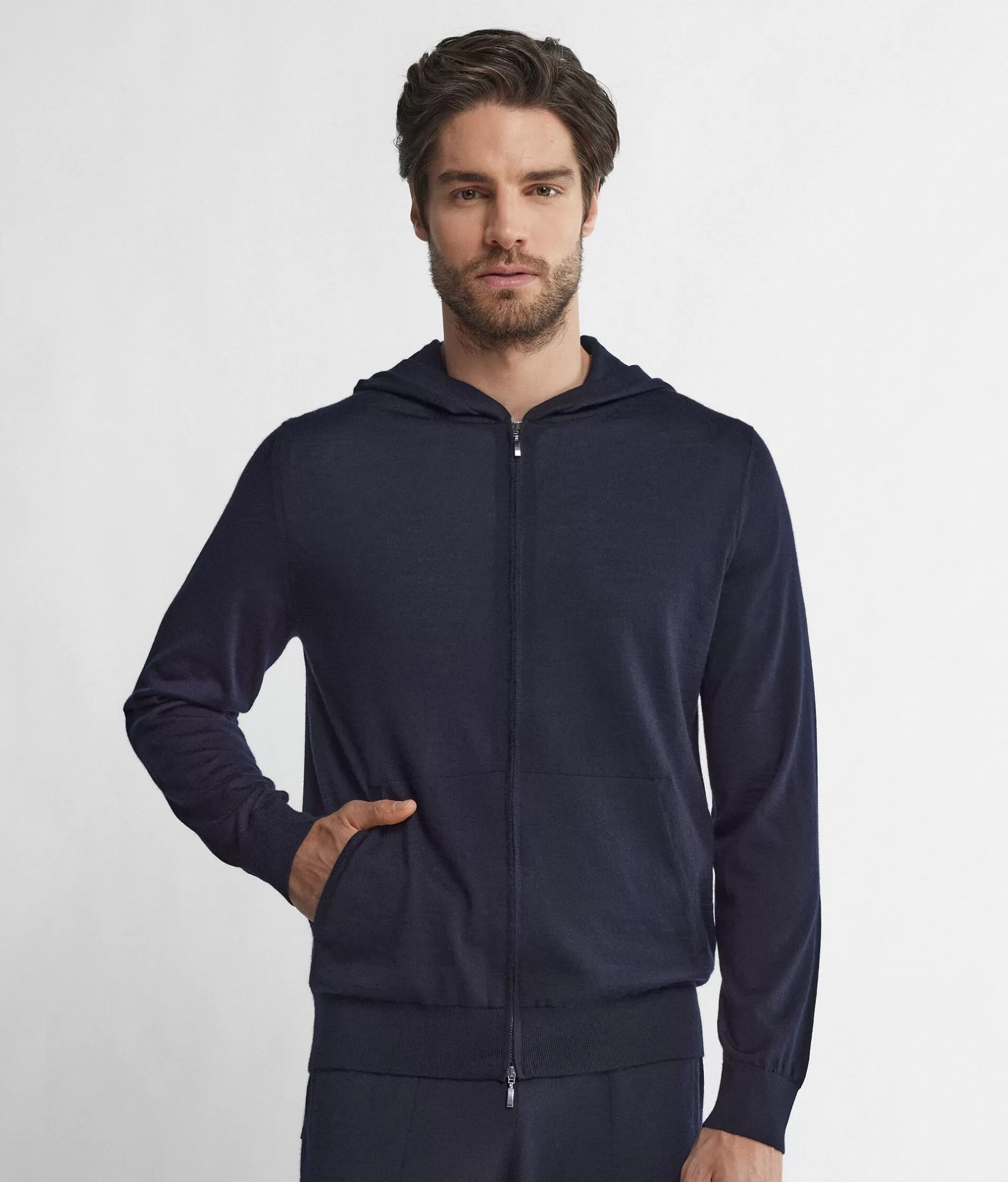 New Falconeri Hooded Sweatshirt In Ultrafine Cashmere blue -9400 - navy blue