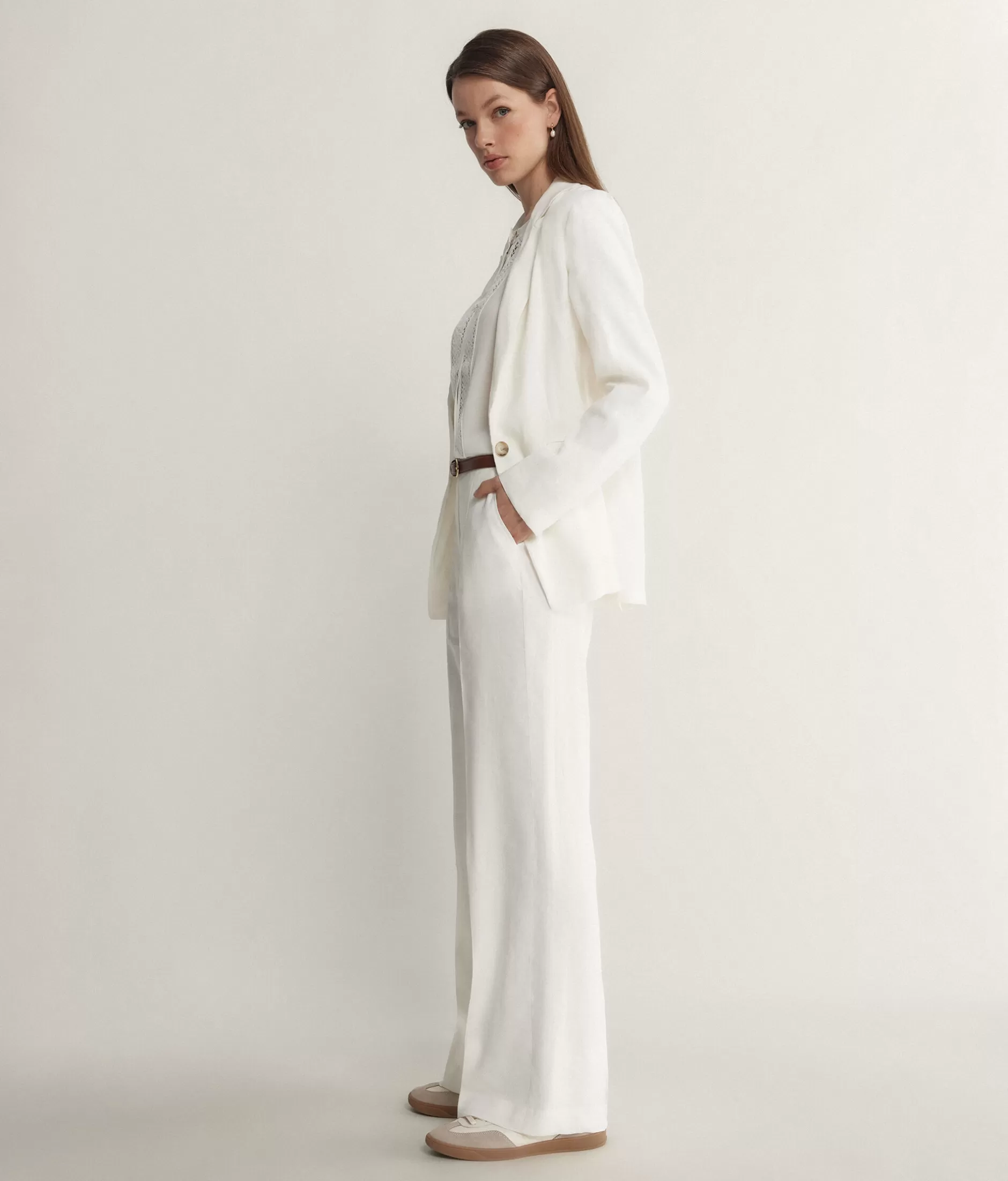 Fashion Falconeri Linen Viscose Palazzo Pants white -8078 - white